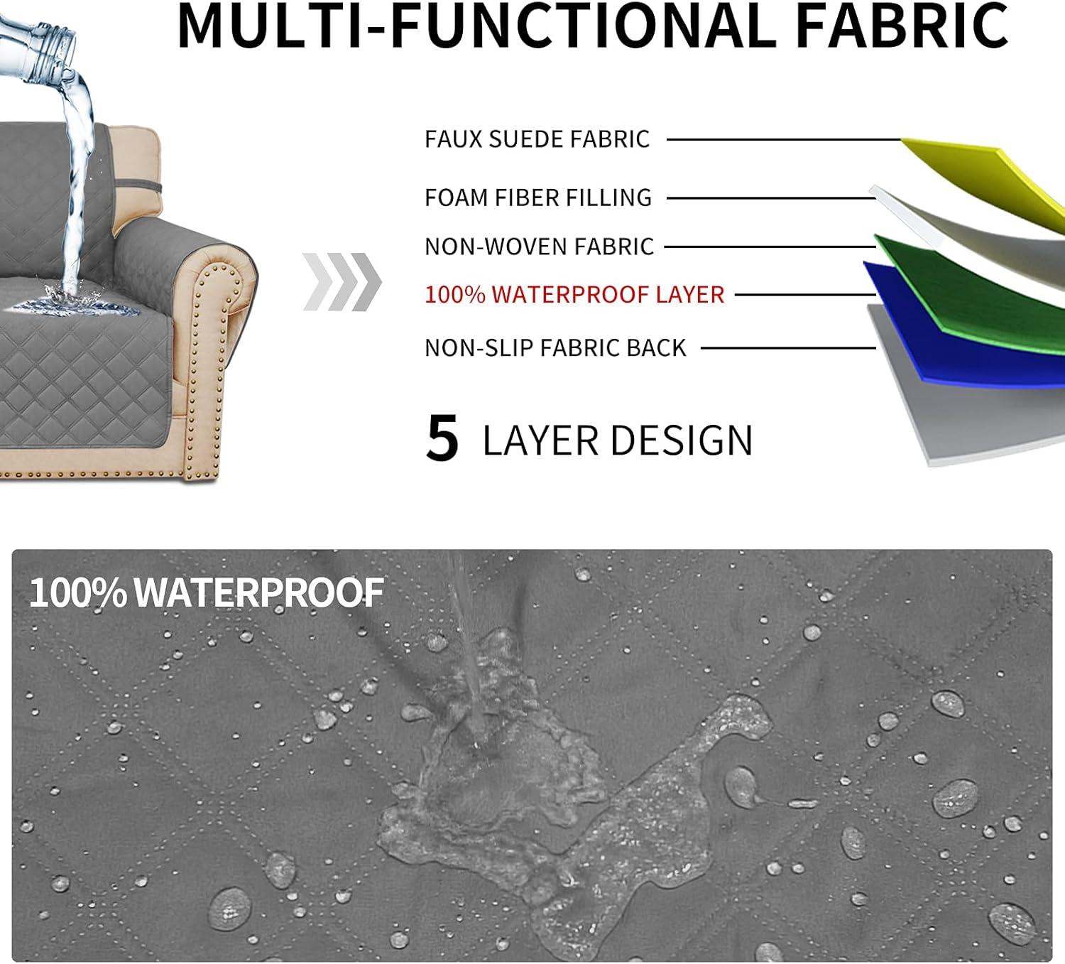 image:imageEasyGoing Sofa Slipcover Waterproof Couch Cover for 3 Cushion Couch Sofa Cover Furniture Protector Cover Pets Covers Washable NonSlip Fabric Pets Kids Children Dog Cat Sofa ChocolateGrey