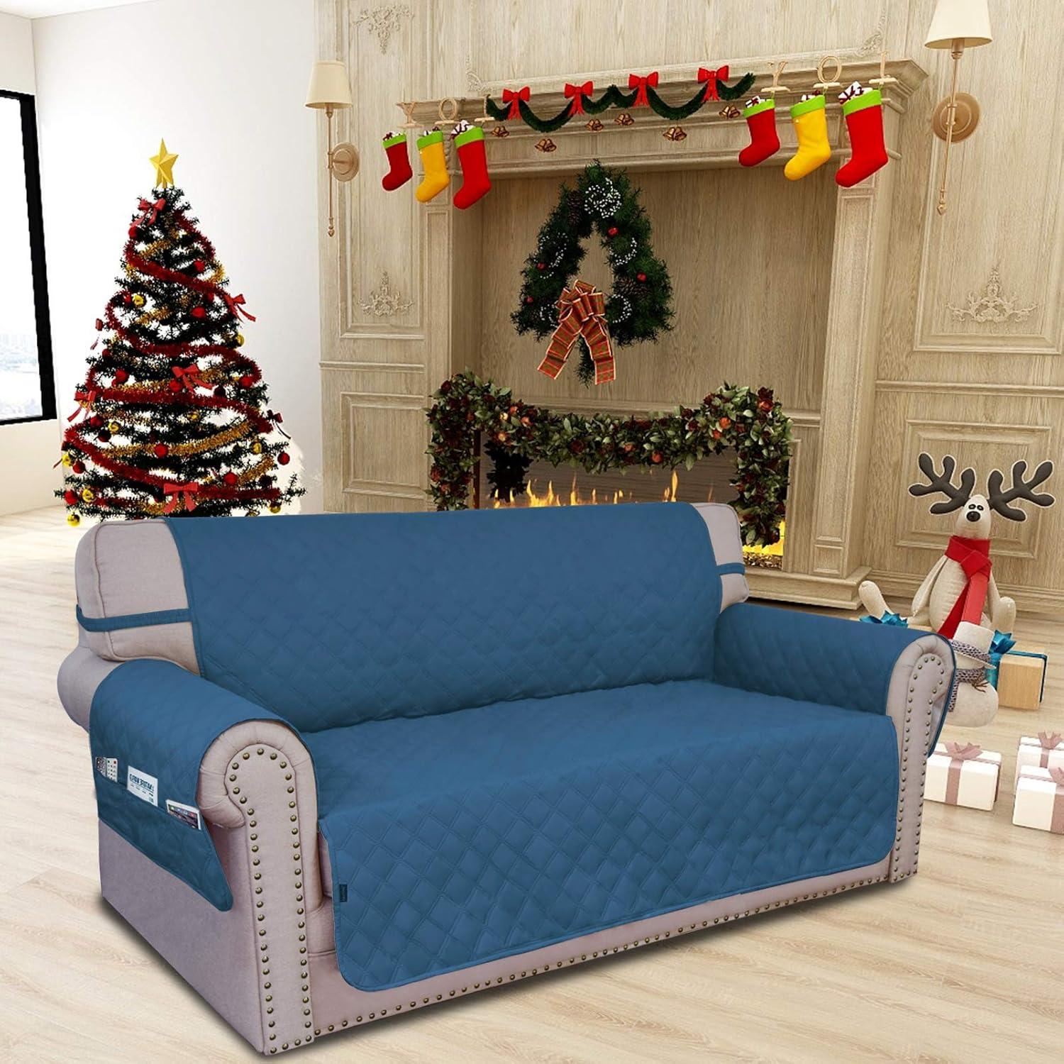 image:imageEasyGoing Sofa Slipcover Waterproof Couch Cover for 3 Cushion Couch Sofa Cover Furniture Protector Cover Pets Covers Washable NonSlip Fabric Pets Kids Children Dog Cat Sofa ChocolatePeacock Blue