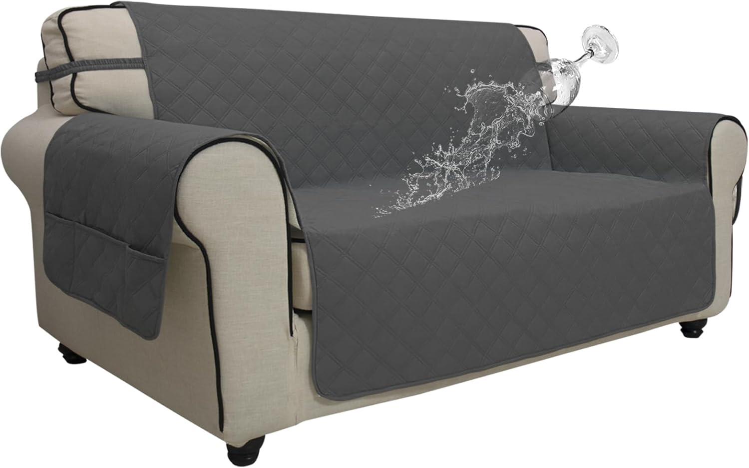 image:imageEasyGoing Sofa Slipcover Waterproof Couch Cover for 3 Cushion Couch Sofa Cover Furniture Protector Cover Pets Covers Washable NonSlip Fabric Pets Kids Children Dog Cat Sofa ChocolateDark Gray