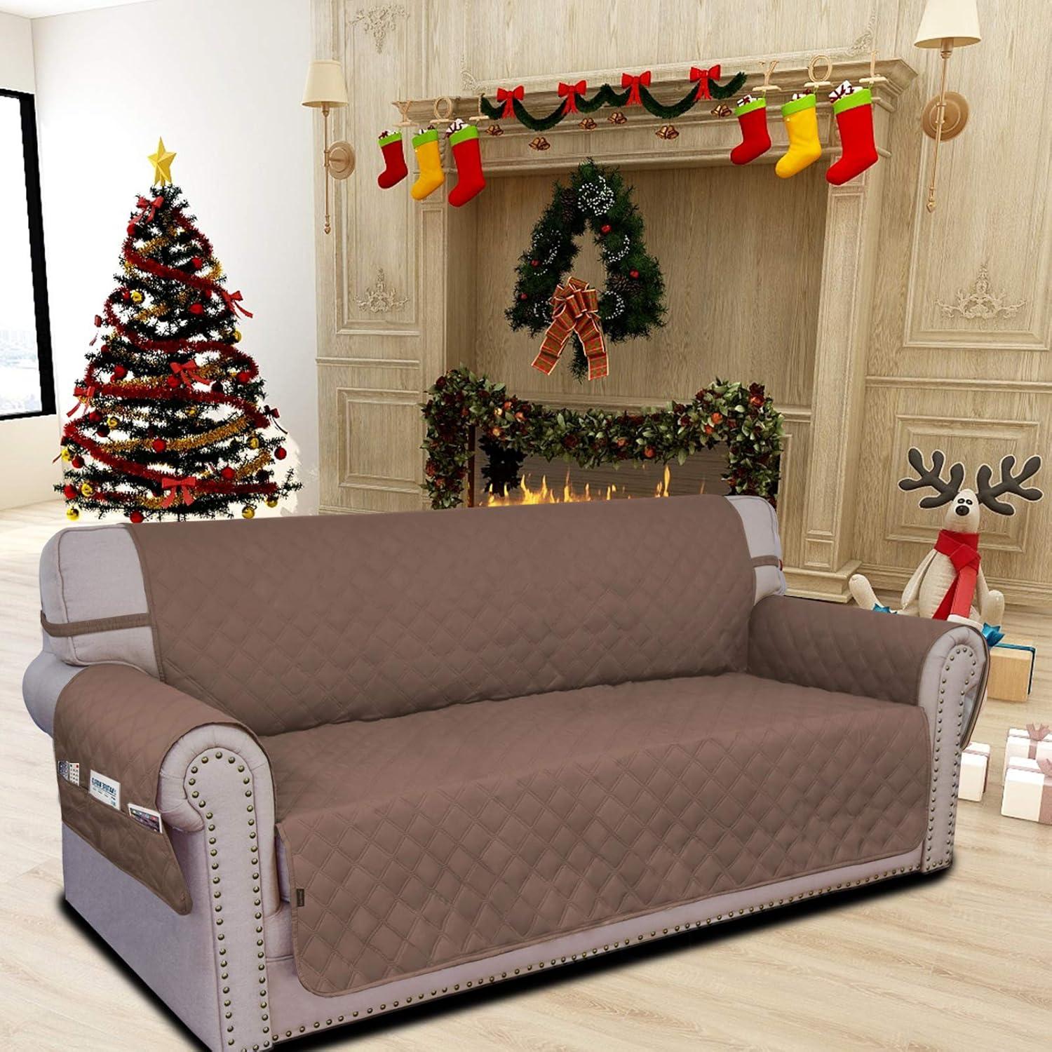 image:imageEasyGoing Sofa Slipcover Waterproof Couch Cover for 3 Cushion Couch Sofa Cover Furniture Protector Cover Pets Covers Washable NonSlip Fabric Pets Kids Children Dog Cat Sofa ChocolateBrown