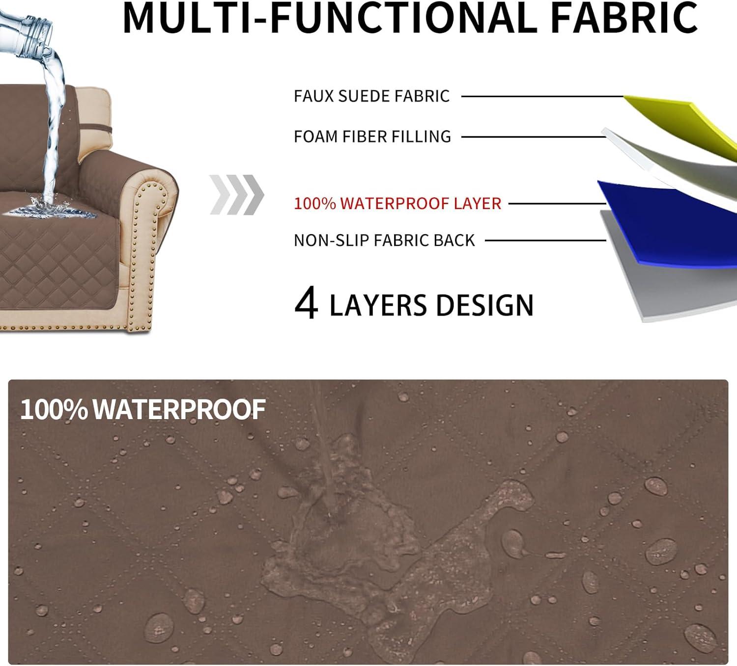 image:imageEasyGoing Sofa Slipcover Waterproof Couch Cover for 3 Cushion Couch Sofa Cover Furniture Protector Cover Pets Covers Washable NonSlip Fabric Pets Kids Children Dog Cat Sofa ChocolateBrown