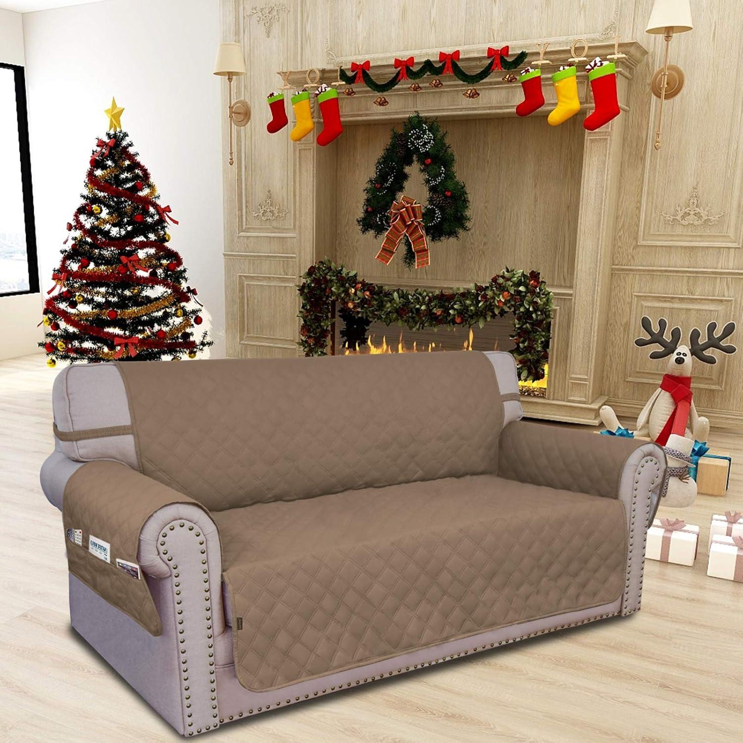 image:imageEasyGoing Sofa Slipcover Waterproof Couch Cover for 3 Cushion Couch Sofa Cover Furniture Protector Cover Pets Covers Washable NonSlip Fabric Pets Kids Children Dog Cat Sofa ChocolateCamel