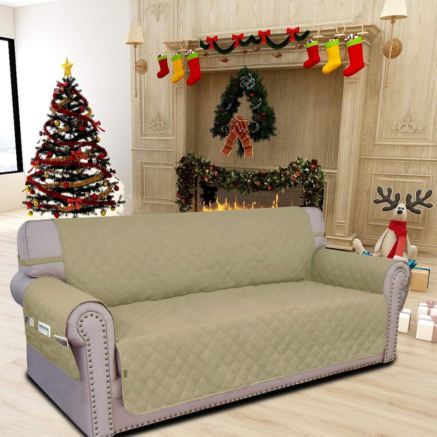 image:imageEasyGoing Sofa Slipcover Waterproof Couch Cover for 3 Cushion Couch Sofa Cover Furniture Protector Cover Pets Covers Washable NonSlip Fabric Pets Kids Children Dog Cat Sofa ChocolateSand