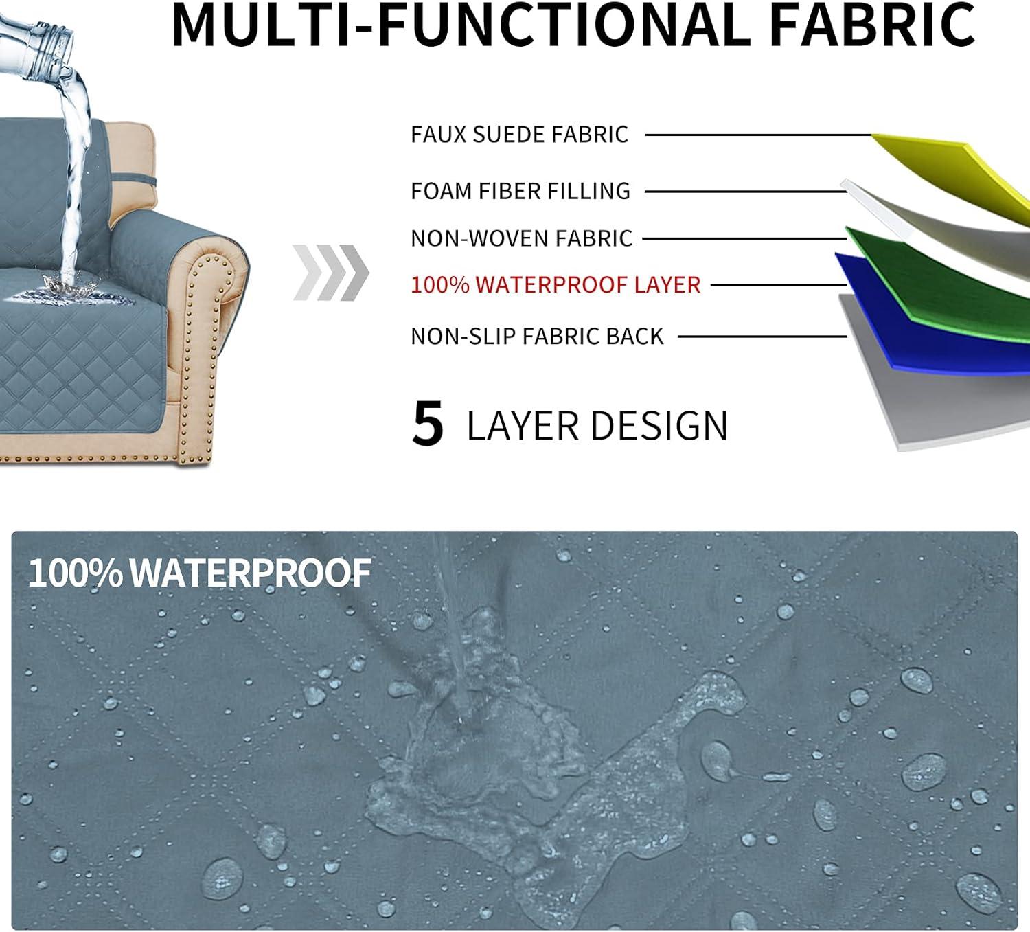 image:imageEasyGoing Sofa Slipcover Waterproof Couch Cover for 3 Cushion Couch Sofa Cover Furniture Protector Cover Pets Covers Washable NonSlip Fabric Pets Kids Children Dog Cat Sofa ChocolateLight Blue