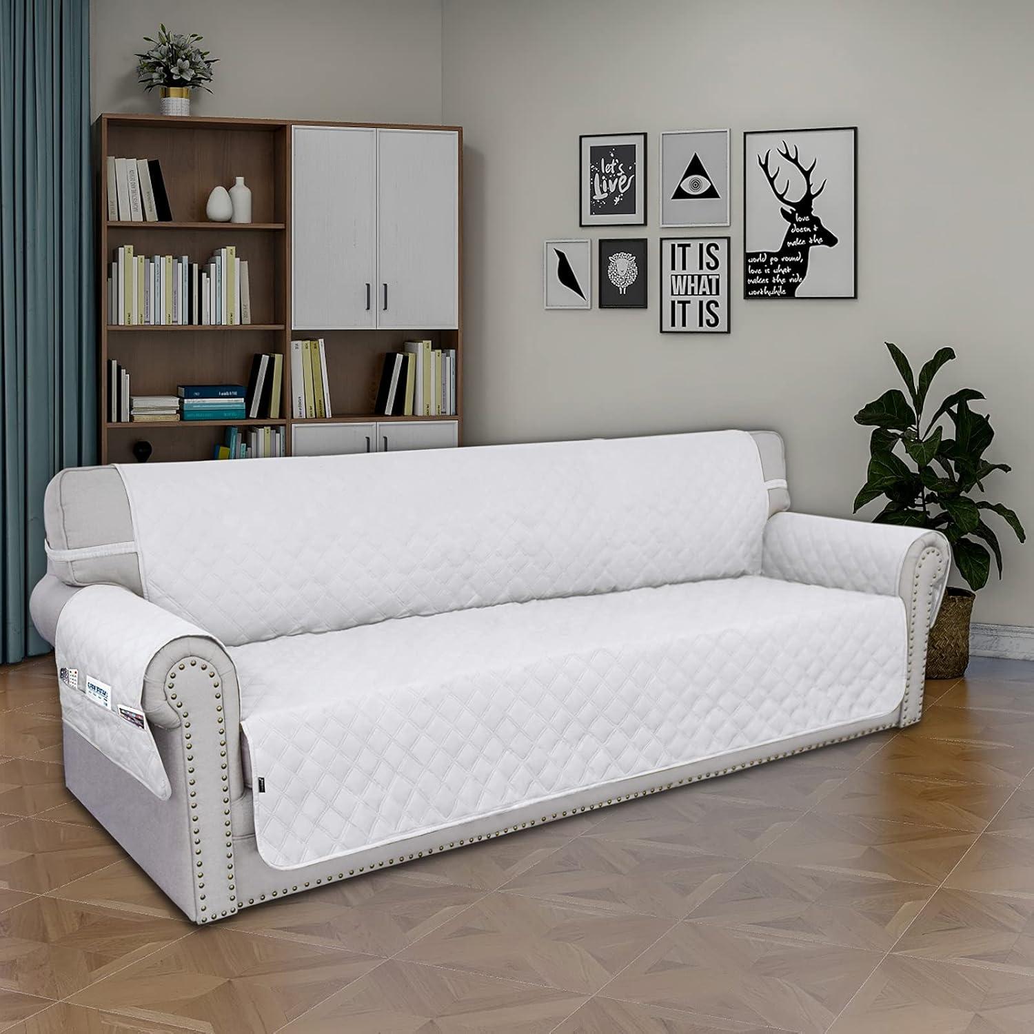 image:imageEasyGoing Sofa Slipcover Waterproof Couch Cover for 3 Cushion Couch Sofa Cover Furniture Protector Cover Pets Covers Washable NonSlip Fabric Pets Kids Children Dog Cat Sofa ChocolateWhite