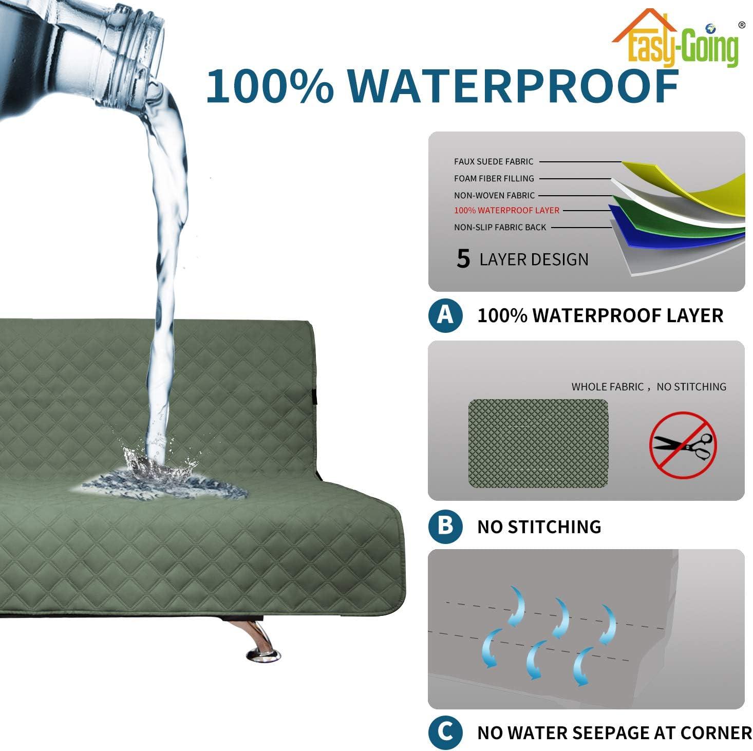 image:imageEasyGoing Sofa Slipcover Waterproof Couch Cover for 3 Cushion Couch Sofa Cover Furniture Protector Cover Pets Covers Washable NonSlip Fabric Pets Kids Children Dog Cat Sofa ChocolateGreyish Green