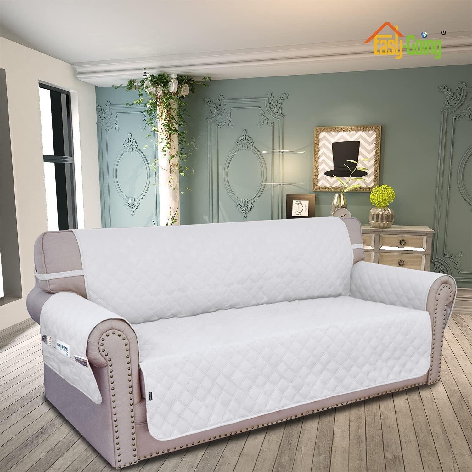 image:imageEasyGoing Sofa Slipcover Waterproof Couch Cover for 3 Cushion Couch Sofa Cover Furniture Protector Cover Pets Covers Washable NonSlip Fabric Pets Kids Children Dog Cat Sofa ChocolateWhite