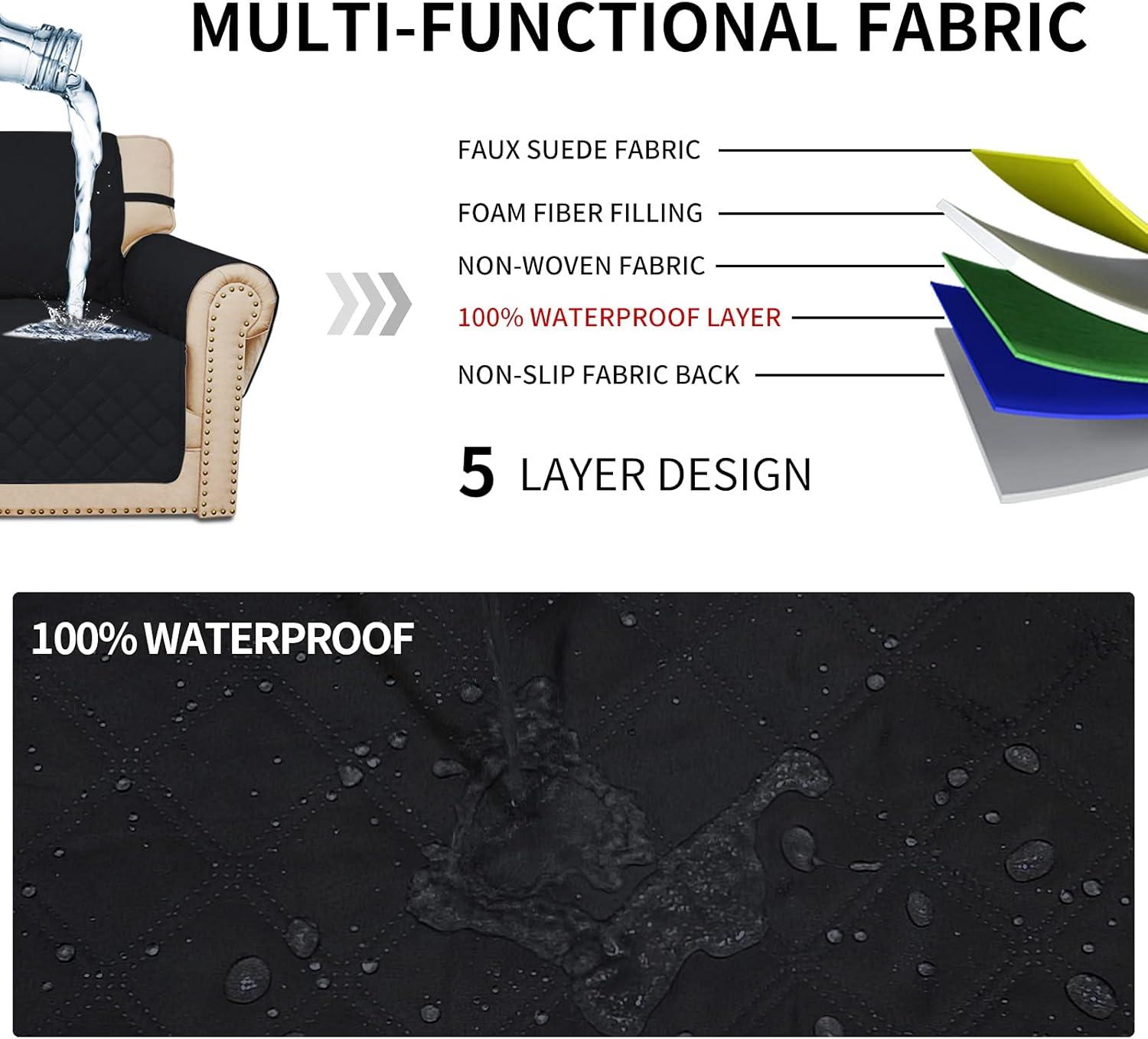 image:imageEasyGoing Sofa Slipcover Waterproof Couch Cover for 3 Cushion Couch Sofa Cover Furniture Protector Cover Pets Covers Washable NonSlip Fabric Pets Kids Children Dog Cat Sofa ChocolateBlack