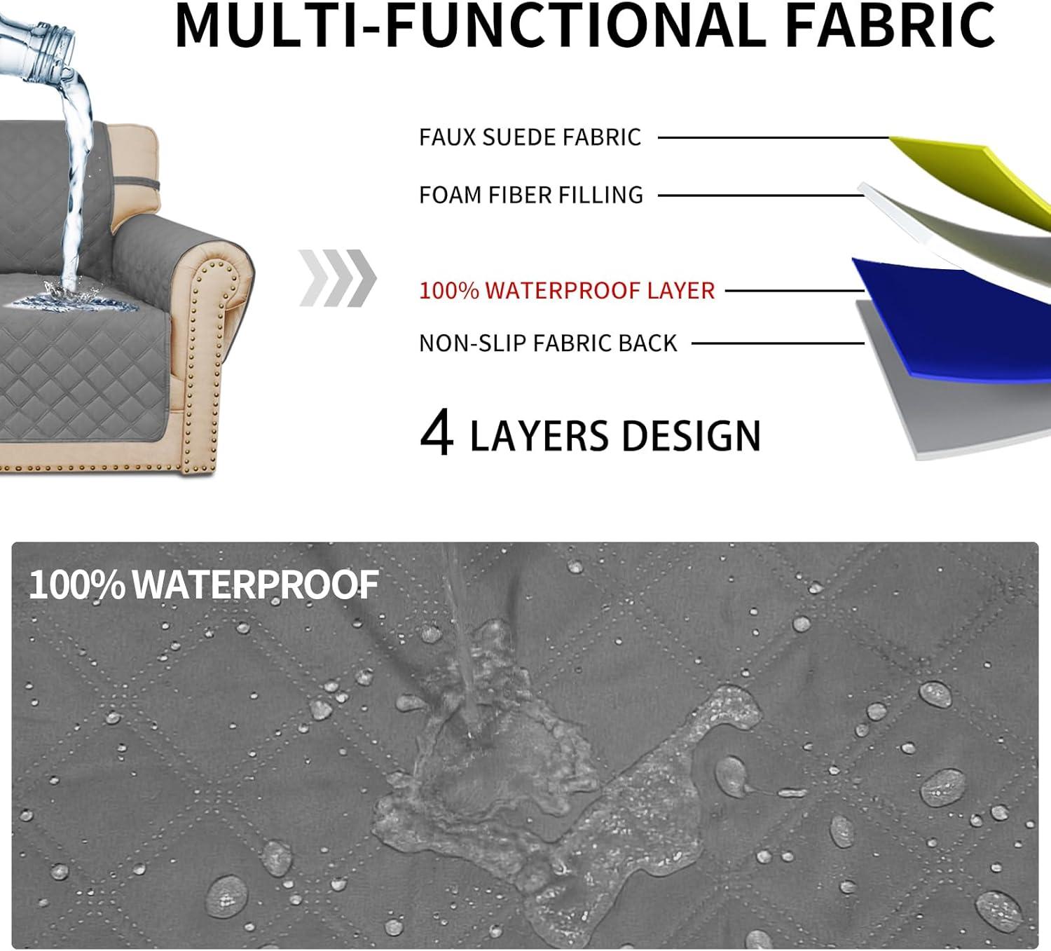 image:imageEasyGoing Sofa Slipcover Waterproof Couch Cover for 3 Cushion Couch Sofa Cover Furniture Protector Cover Pets Covers Washable NonSlip Fabric Pets Kids Children Dog Cat Sofa ChocolateGrey