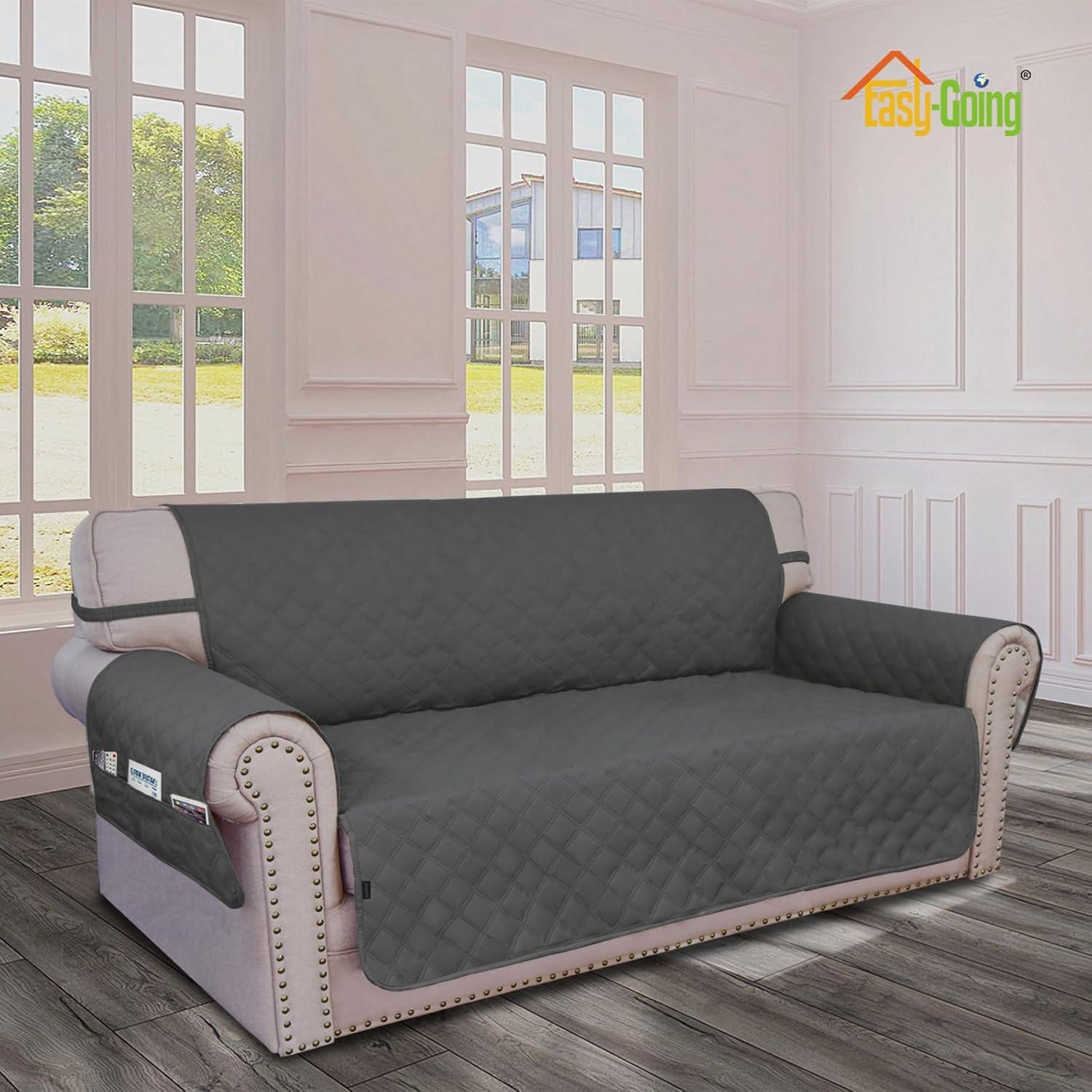 image:imageEasyGoing Sofa Slipcover Waterproof Couch Cover for 3 Cushion Couch Sofa Cover Furniture Protector Cover Pets Covers Washable NonSlip Fabric Pets Kids Children Dog Cat Sofa ChocolateDark Gray