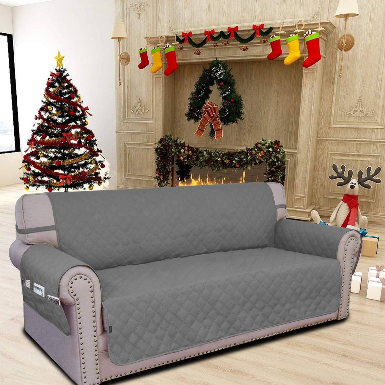 image:imageEasyGoing Sofa Slipcover Waterproof Couch Cover for 3 Cushion Couch Sofa Cover Furniture Protector Cover Pets Covers Washable NonSlip Fabric Pets Kids Children Dog Cat Sofa ChocolateGrey