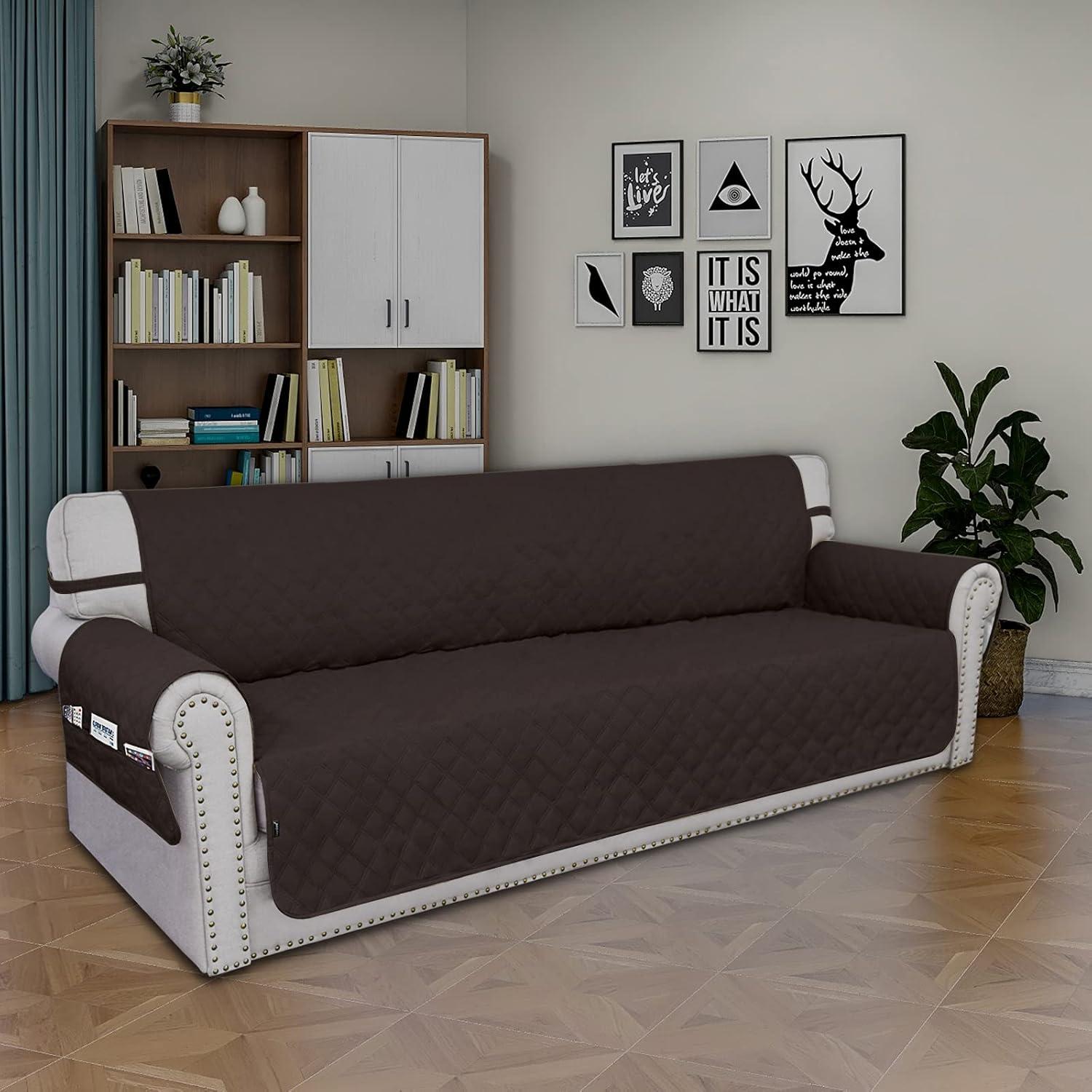 image:imageEasyGoing Sofa Slipcover Waterproof Couch Cover for 3 Cushion Couch Sofa Cover Furniture Protector Cover Pets Covers Washable NonSlip Fabric Pets Kids Children Dog Cat Sofa ChocolateChocolate
