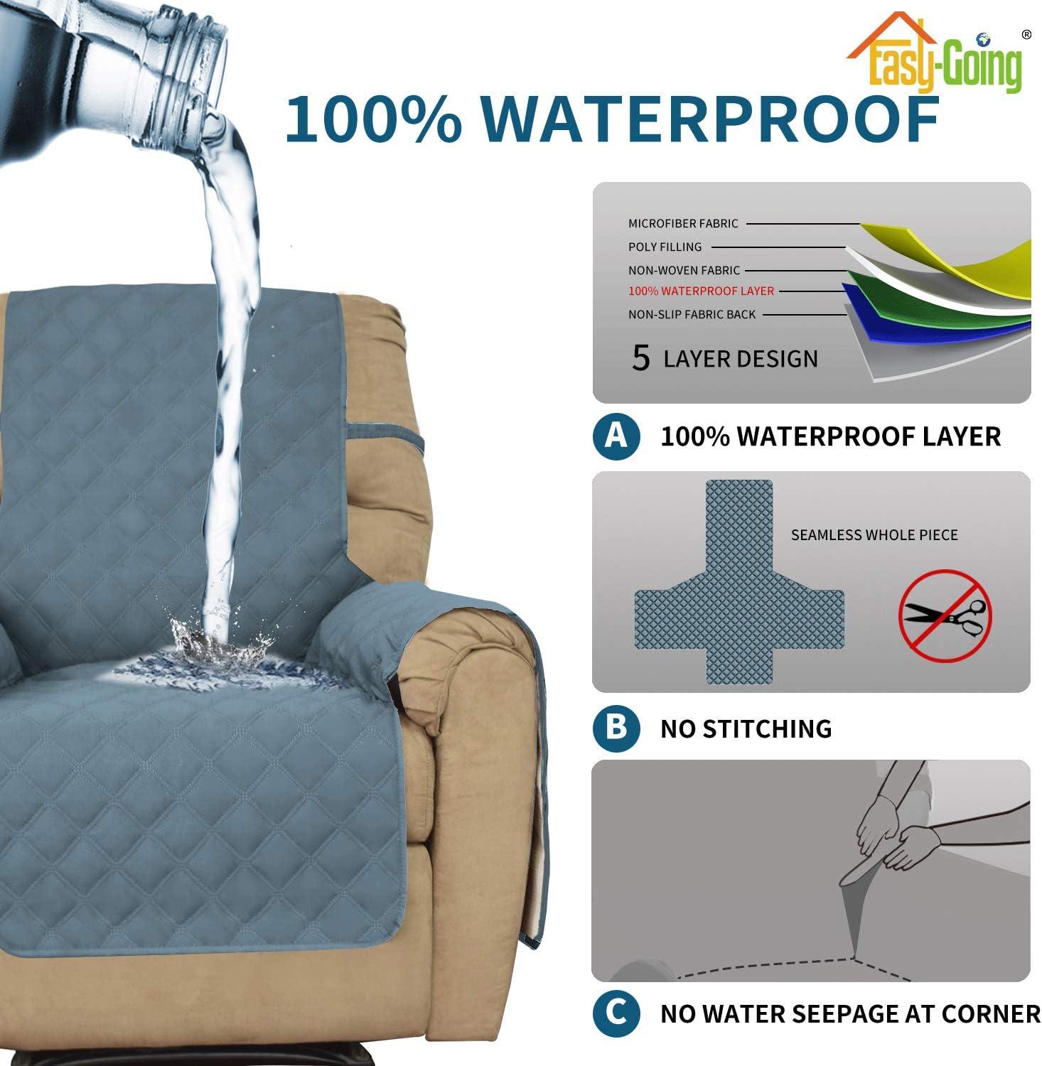 image:imageEasyGoing Sofa Slipcover Waterproof Couch Cover for 3 Cushion Couch Sofa Cover Furniture Protector Cover Pets Covers Washable NonSlip Fabric Pets Kids Children Dog Cat Sofa ChocolateLight Blue