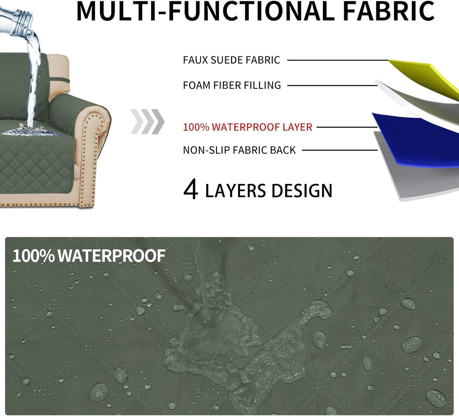 image:imageEasyGoing Sofa Slipcover Waterproof Couch Cover for 3 Cushion Couch Sofa Cover Furniture Protector Cover Pets Covers Washable NonSlip Fabric Pets Kids Children Dog Cat Sofa ChocolateGreyish Green