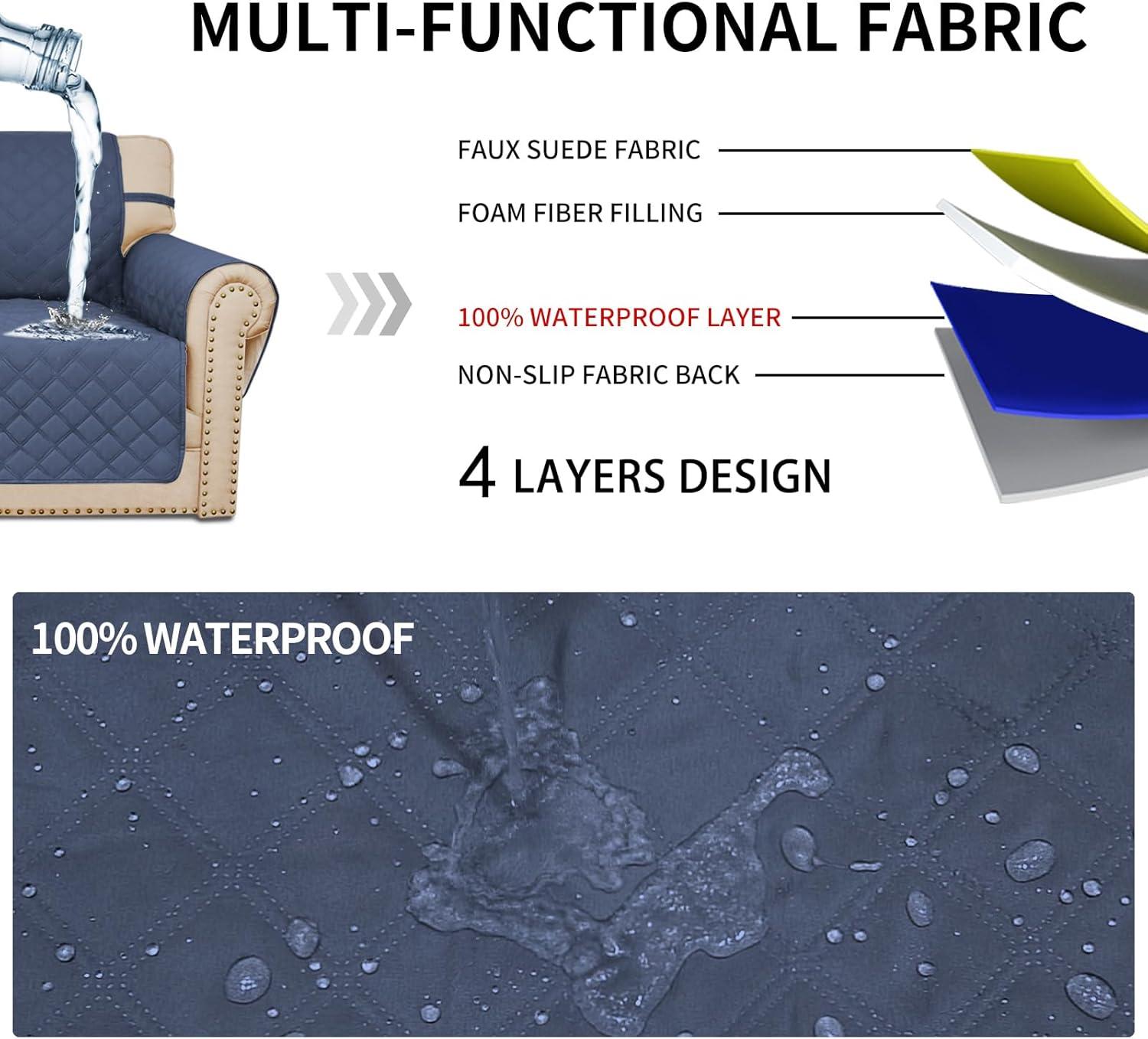 image:imageEasyGoing Sofa Slipcover Waterproof Couch Cover for 3 Cushion Couch Sofa Cover Furniture Protector Cover Pets Covers Washable NonSlip Fabric Pets Kids Children Dog Cat Sofa ChocolateNavy