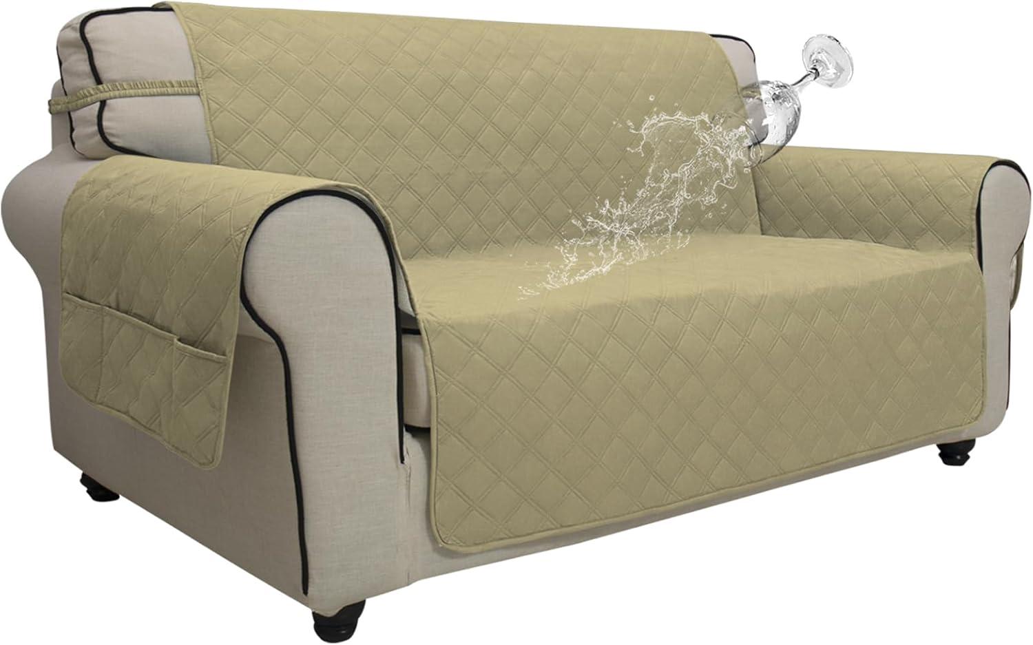 image:imageEasyGoing Sofa Slipcover Waterproof Couch Cover for 3 Cushion Couch Sofa Cover Furniture Protector Cover Pets Covers Washable NonSlip Fabric Pets Kids Children Dog Cat Sofa ChocolateSand