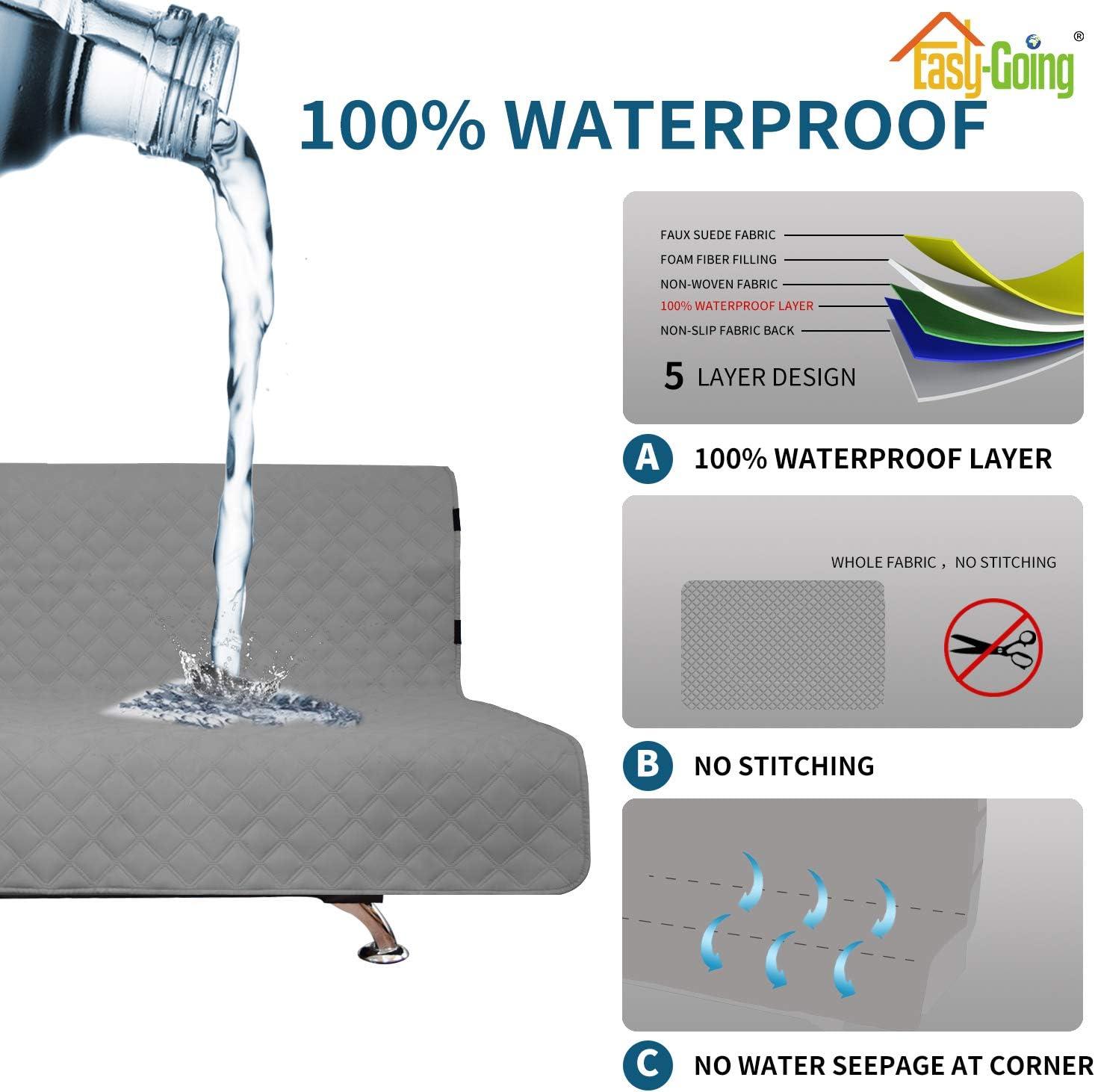 image:imageEasyGoing Sofa Slipcover Waterproof Couch Cover for 3 Cushion Couch Sofa Cover Furniture Protector Cover Pets Covers Washable NonSlip Fabric Pets Kids Children Dog Cat Sofa ChocolateGrey