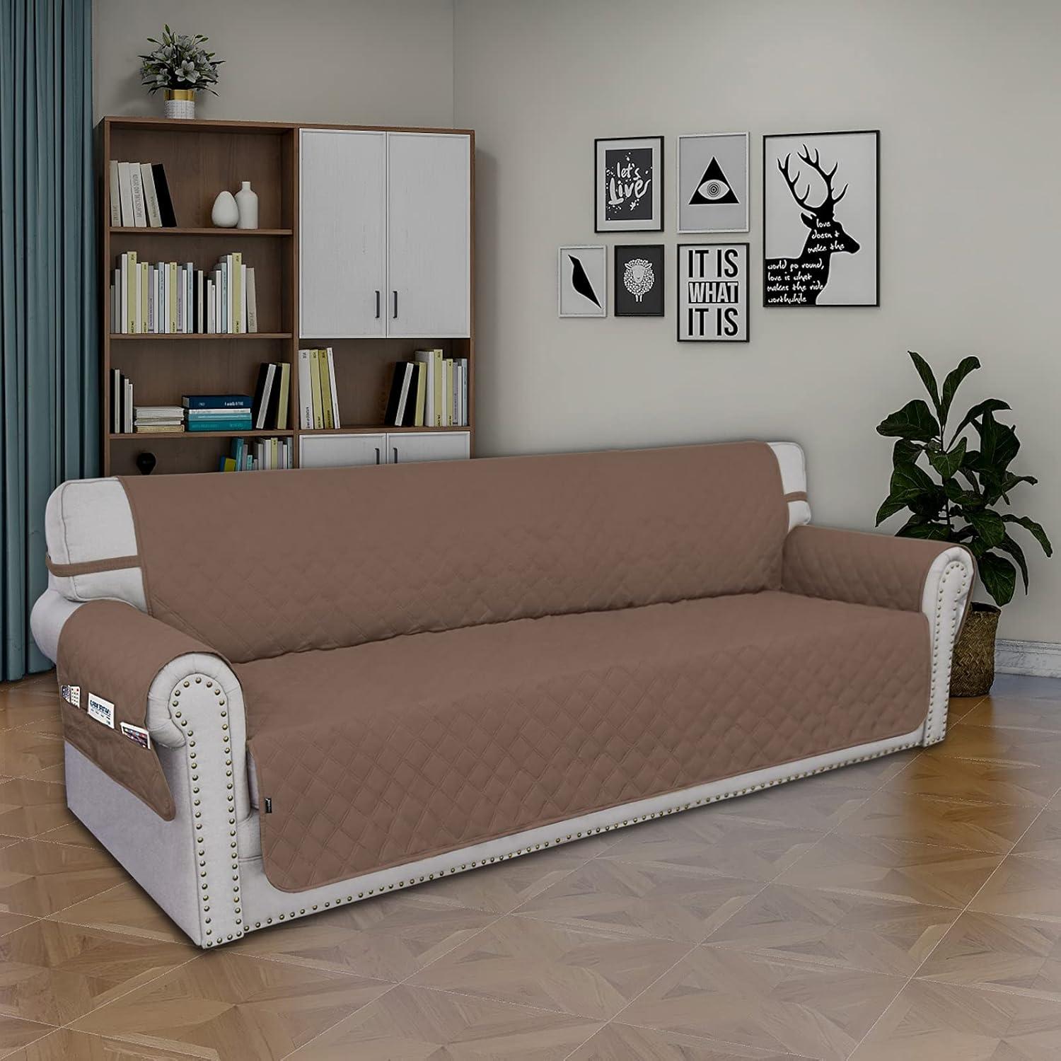 image:imageEasyGoing Sofa Slipcover Waterproof Couch Cover for 3 Cushion Couch Sofa Cover Furniture Protector Cover Pets Covers Washable NonSlip Fabric Pets Kids Children Dog Cat Sofa ChocolateBrown