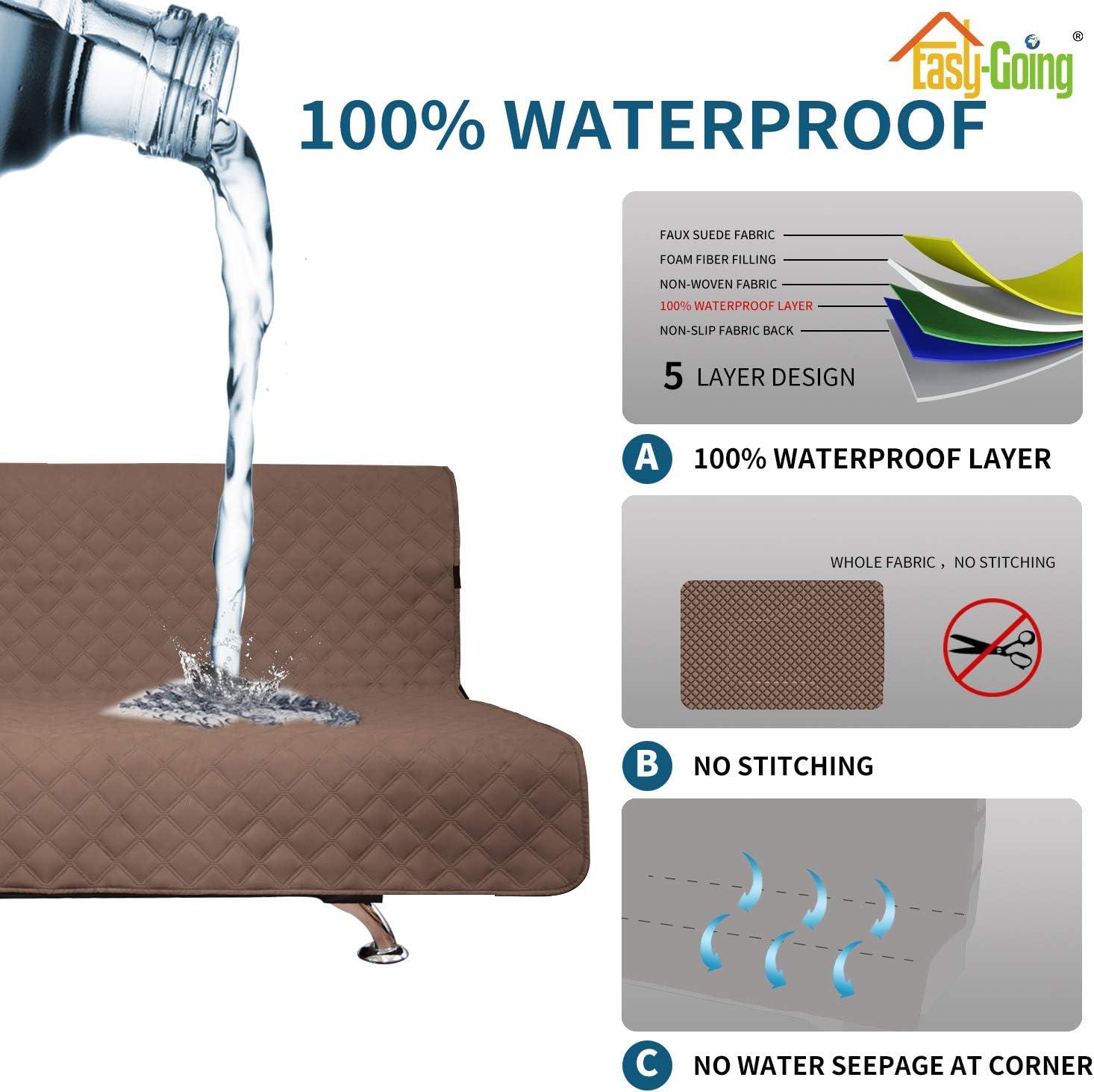 image:imageEasyGoing Sofa Slipcover Waterproof Couch Cover for 3 Cushion Couch Sofa Cover Furniture Protector Cover Pets Covers Washable NonSlip Fabric Pets Kids Children Dog Cat Sofa ChocolateBrown