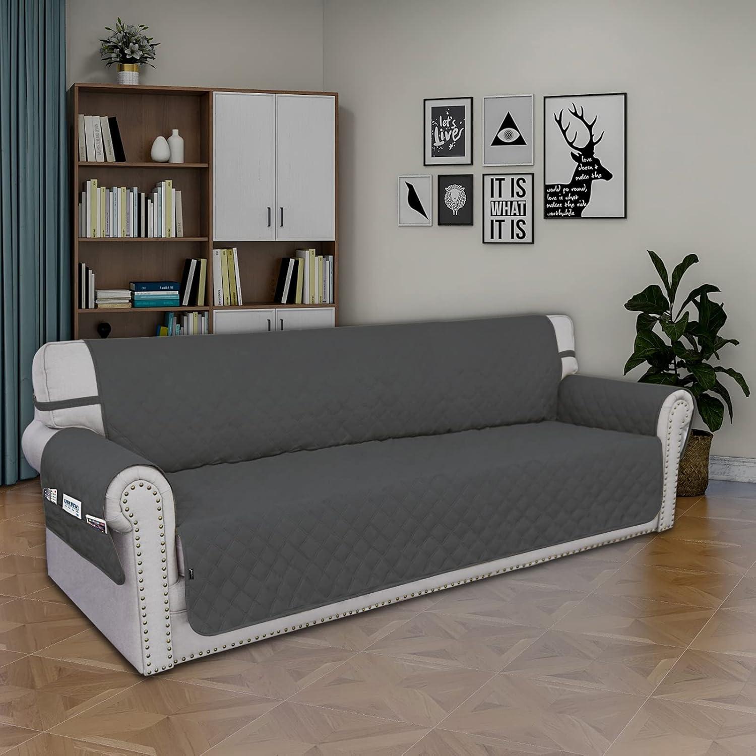 image:imageEasyGoing Sofa Slipcover Waterproof Couch Cover for 3 Cushion Couch Sofa Cover Furniture Protector Cover Pets Covers Washable NonSlip Fabric Pets Kids Children Dog Cat Sofa ChocolateDark Gray