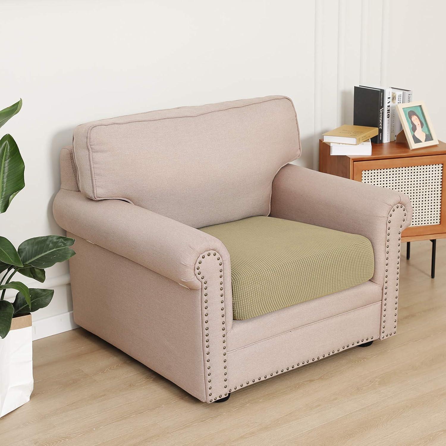 image:imageEasyGoing Stretch 4 Pieces Couch Cushion Covers for Sectional Sofa LeftRight L Shape Chaise Lounge Sofa Seat slipcover AntiSlip Sofa Cover Soft 3 Seater 1 Chaise Dark GrayBeige