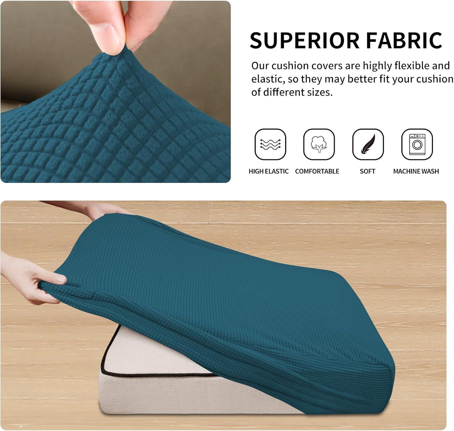 image:imageEasyGoing Stretch 4 Pieces Couch Cushion Covers for Sectional Sofa LeftRight L Shape Chaise Lounge Sofa Seat slipcover AntiSlip Sofa Cover Soft 3 Seater 1 Chaise Dark GrayPeacock Blue