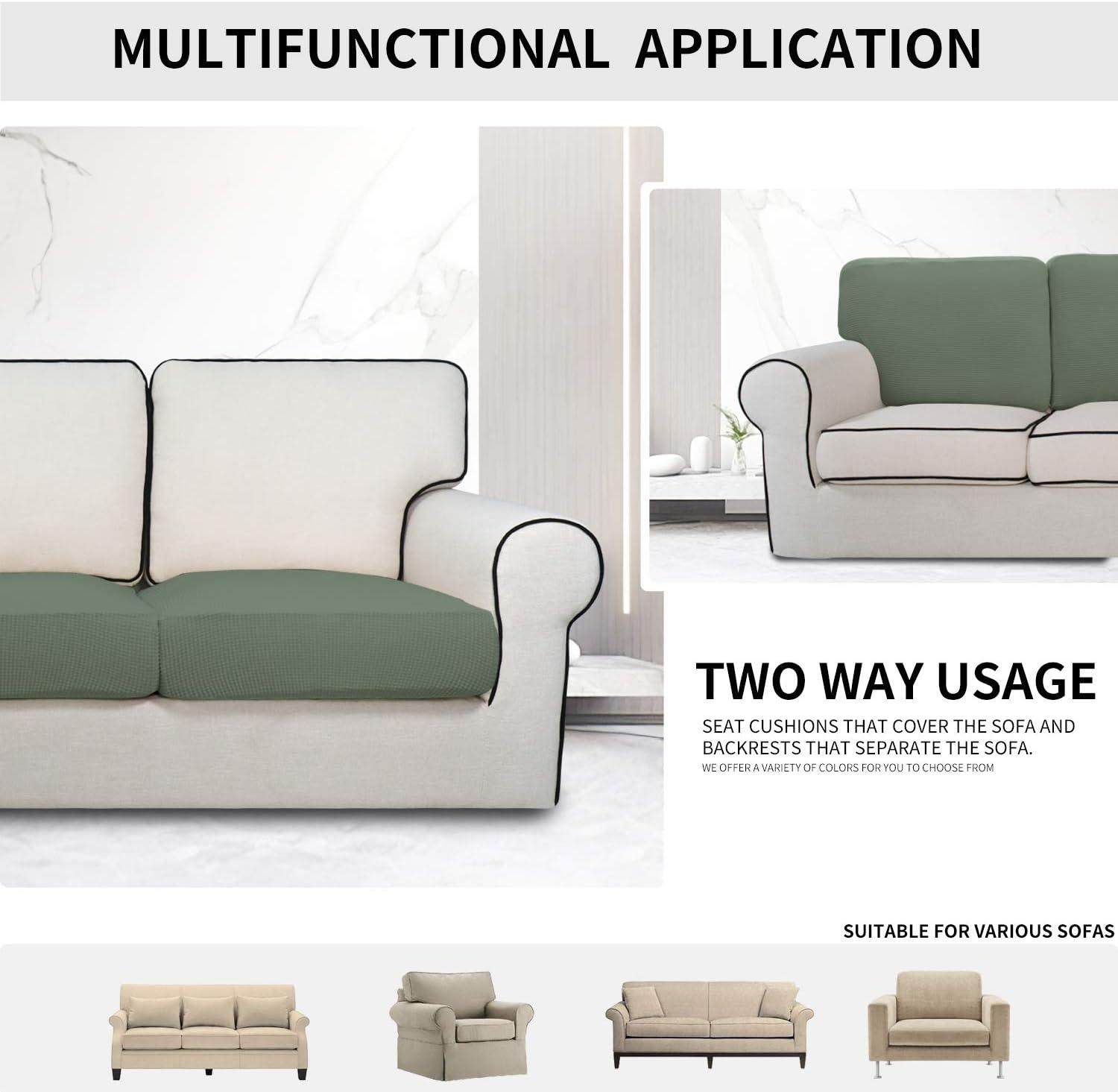 image:imageEasyGoing Stretch 4 Pieces Couch Cushion Covers for Sectional Sofa LeftRight L Shape Chaise Lounge Sofa Seat slipcover AntiSlip Sofa Cover Soft 3 Seater 1 Chaise Dark GrayGreyish Green