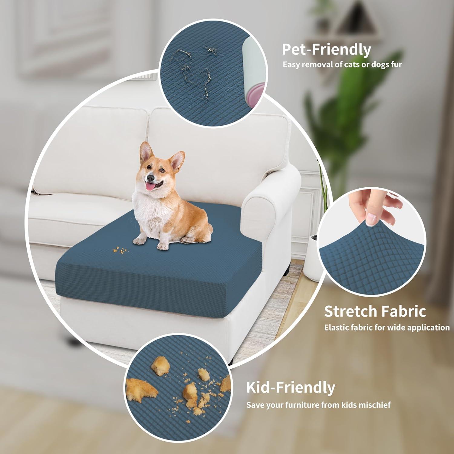 image:imageEasyGoing Stretch 4 Pieces Couch Cushion Covers for Sectional Sofa LeftRight L Shape Chaise Lounge Sofa Seat slipcover AntiSlip Sofa Cover Soft 3 Seater 1 Chaise Dark GrayBluestone