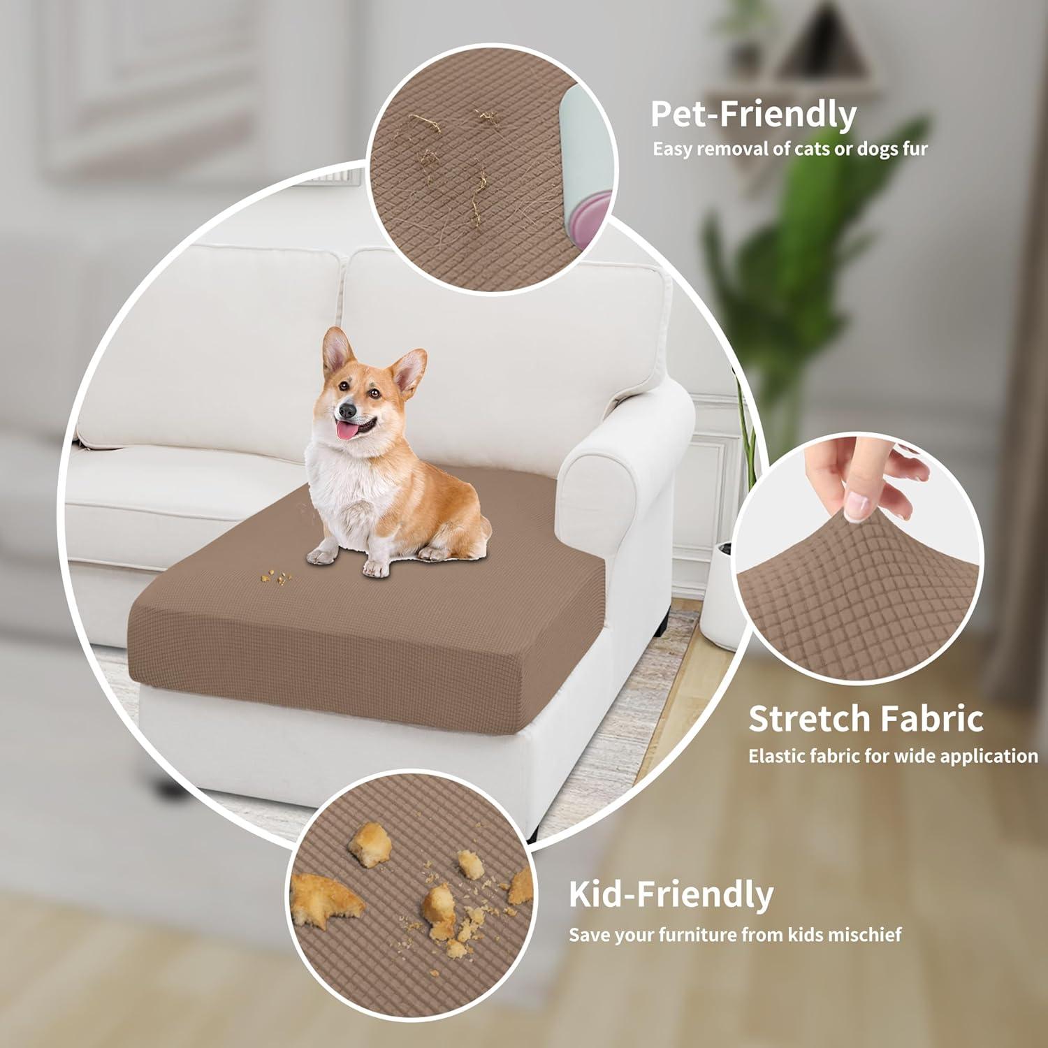image:imageEasyGoing Stretch 4 Pieces Couch Cushion Covers for Sectional Sofa LeftRight L Shape Chaise Lounge Sofa Seat slipcover AntiSlip Sofa Cover Soft 3 Seater 1 Chaise Dark GrayCamel