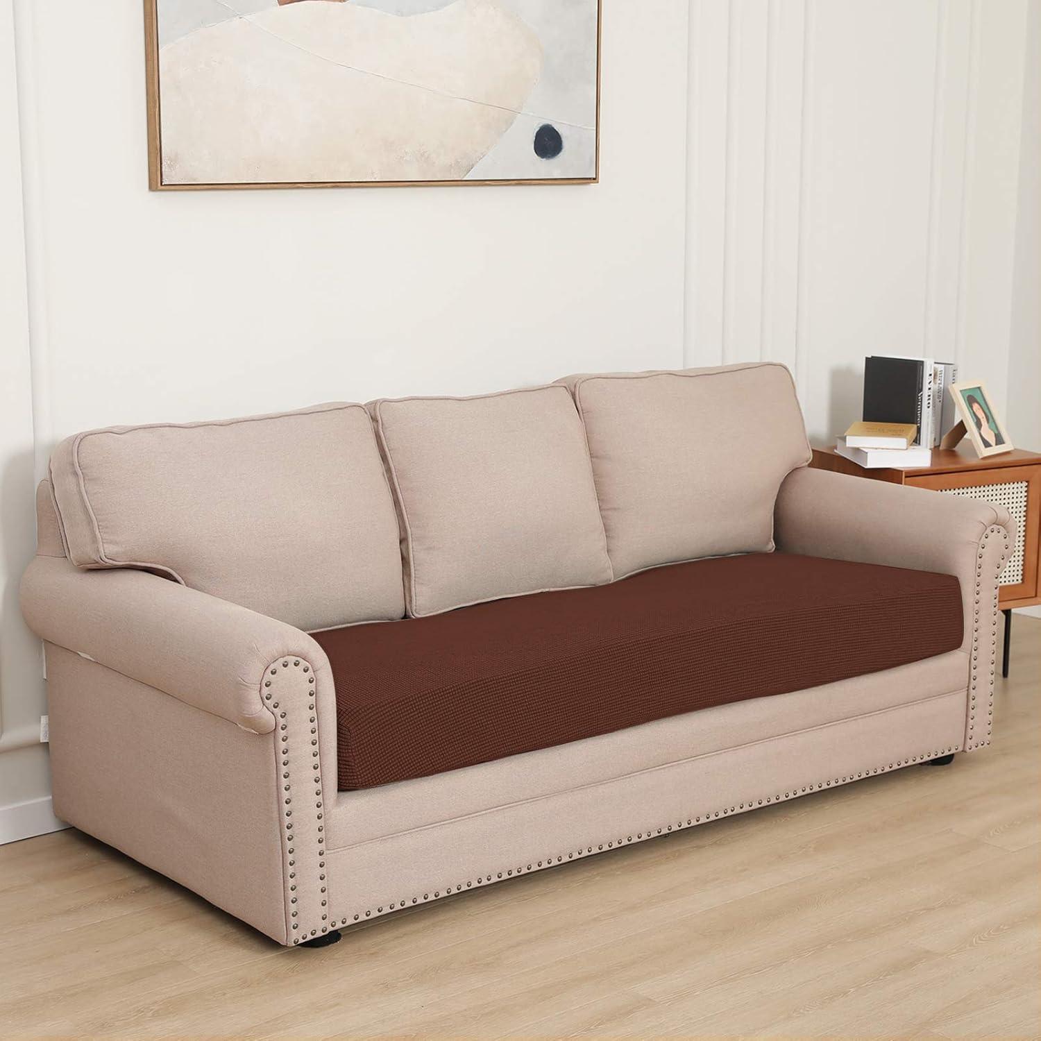 image:imageEasyGoing Stretch 4 Pieces Couch Cushion Covers for Sectional Sofa LeftRight L Shape Chaise Lounge Sofa Seat slipcover AntiSlip Sofa Cover Soft 3 Seater 1 Chaise Dark GrayCoffee