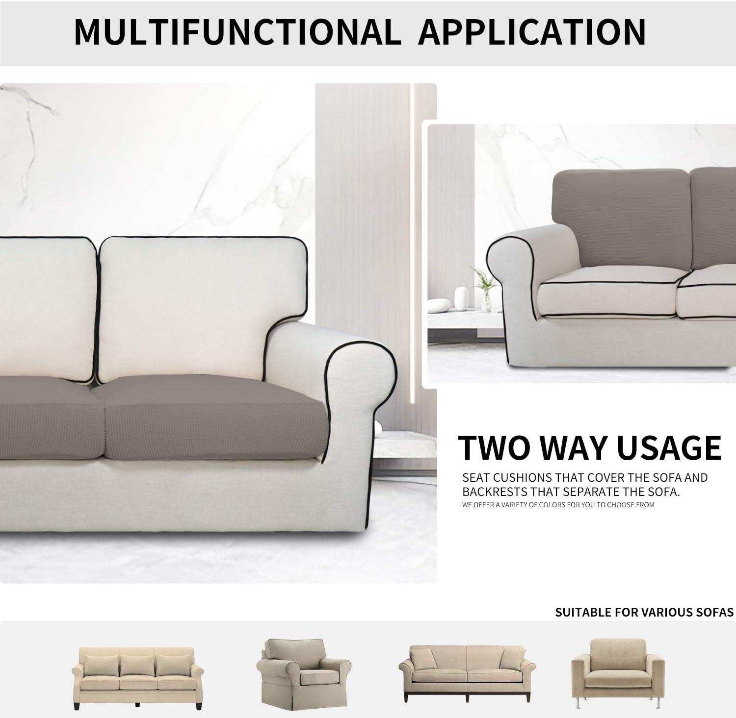 image:imageEasyGoing Stretch 4 Pieces Couch Cushion Covers for Sectional Sofa LeftRight L Shape Chaise Lounge Sofa Seat slipcover AntiSlip Sofa Cover Soft 3 Seater 1 Chaise Dark GrayTaupe