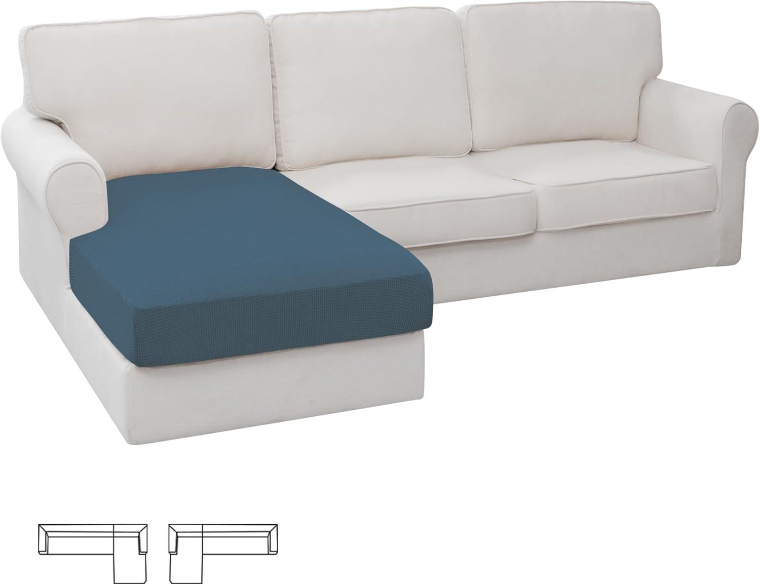 image:imageEasyGoing Stretch 4 Pieces Couch Cushion Covers for Sectional Sofa LeftRight L Shape Chaise Lounge Sofa Seat slipcover AntiSlip Sofa Cover Soft 3 Seater 1 Chaise Dark GrayBluestone