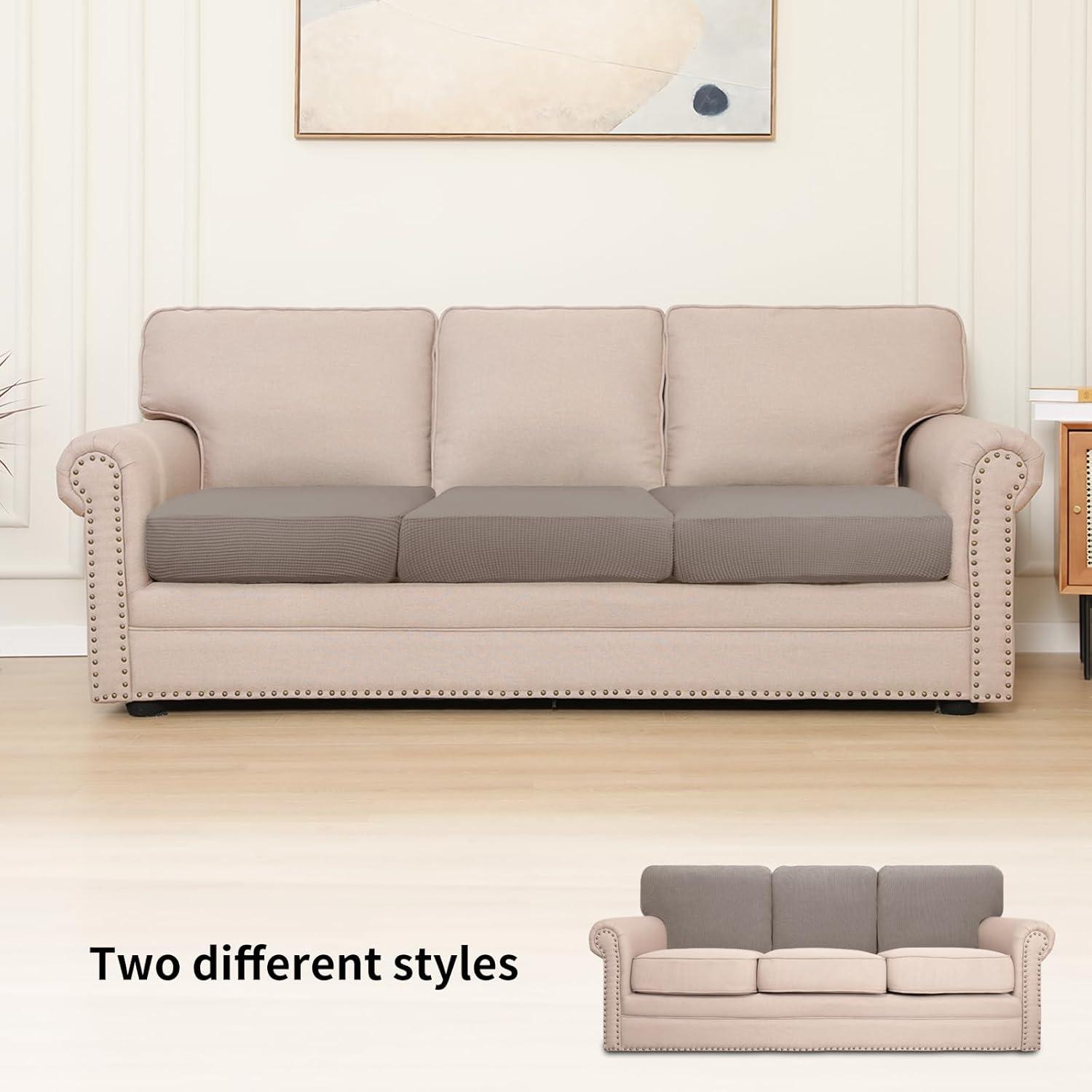 image:imageEasyGoing Stretch 4 Pieces Couch Cushion Covers for Sectional Sofa LeftRight L Shape Chaise Lounge Sofa Seat slipcover AntiSlip Sofa Cover Soft 3 Seater 1 Chaise Dark GrayTaupe
