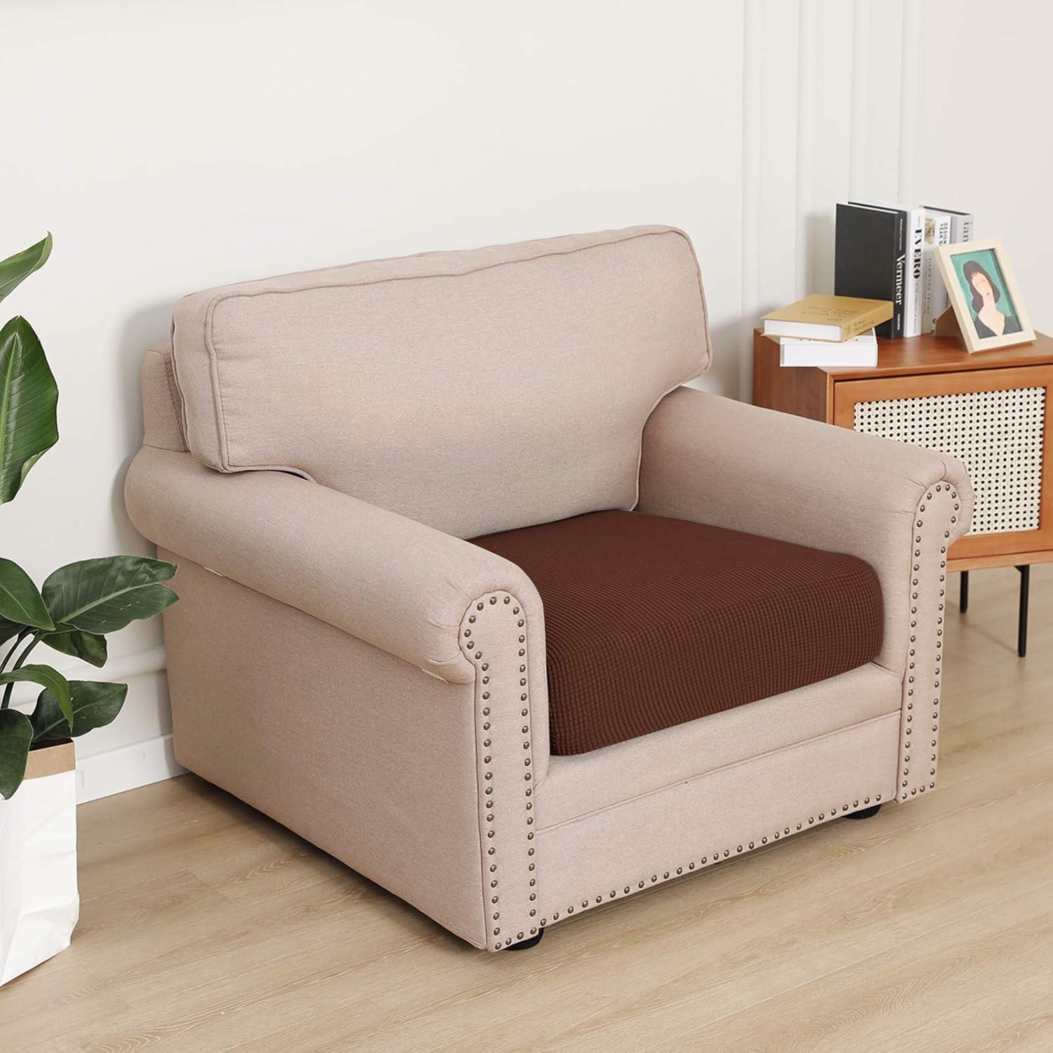 image:imageEasyGoing Stretch 4 Pieces Couch Cushion Covers for Sectional Sofa LeftRight L Shape Chaise Lounge Sofa Seat slipcover AntiSlip Sofa Cover Soft 3 Seater 1 Chaise Dark GrayCoffee
