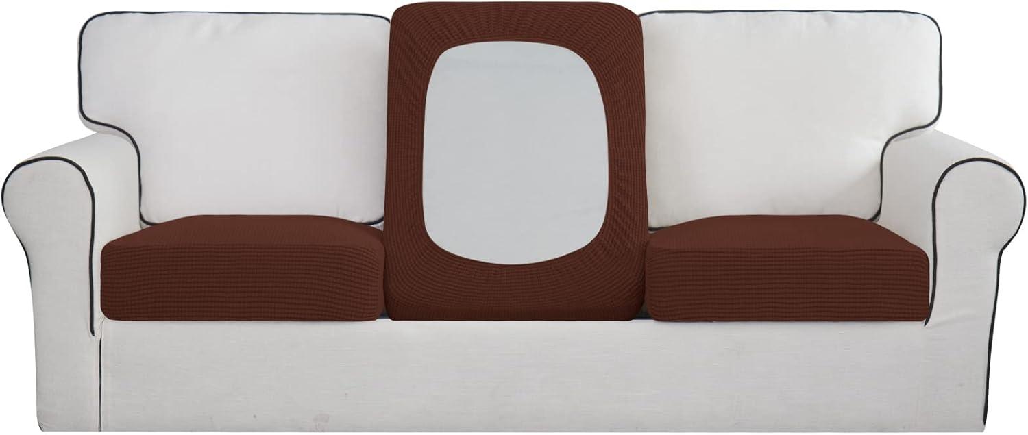 image:imageEasyGoing Stretch 4 Pieces Couch Cushion Covers for Sectional Sofa LeftRight L Shape Chaise Lounge Sofa Seat slipcover AntiSlip Sofa Cover Soft 3 Seater 1 Chaise Dark GrayCoffee