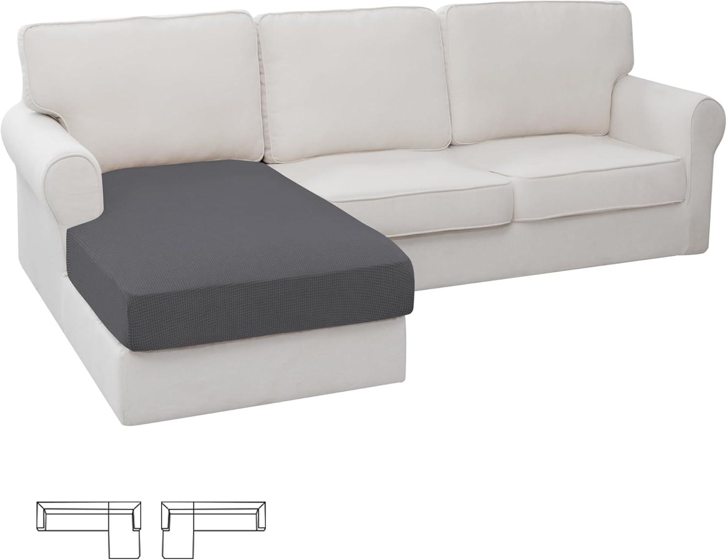 image:imageEasyGoing Stretch 4 Pieces Couch Cushion Covers for Sectional Sofa LeftRight L Shape Chaise Lounge Sofa Seat slipcover AntiSlip Sofa Cover Soft 3 Seater 1 Chaise Dark GrayGrey