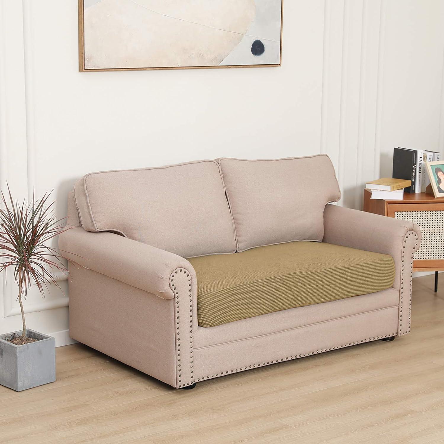 image:imageEasyGoing Stretch 4 Pieces Couch Cushion Covers for Sectional Sofa LeftRight L Shape Chaise Lounge Sofa Seat slipcover AntiSlip Sofa Cover Soft 3 Seater 1 Chaise Dark GrayGolden