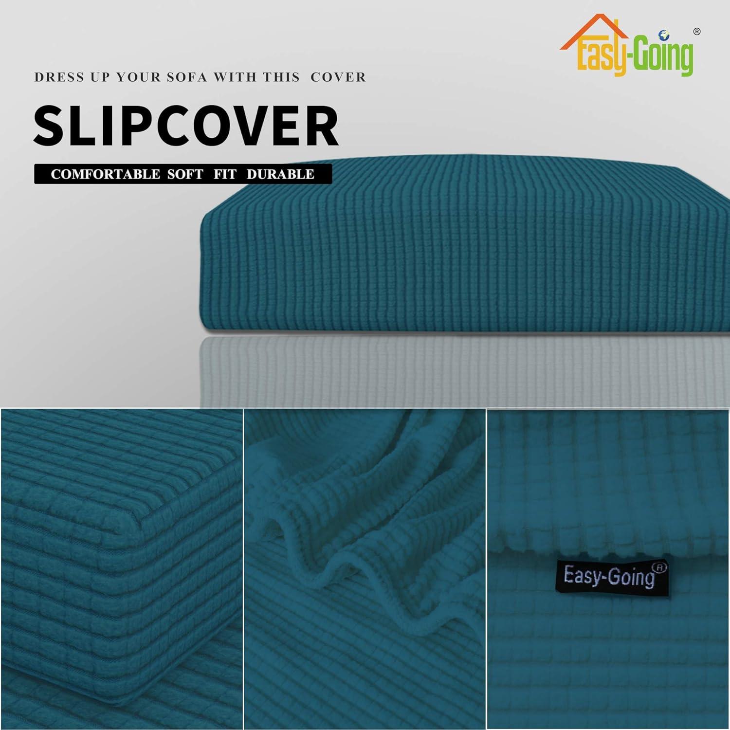 image:imageEasyGoing Stretch 4 Pieces Couch Cushion Covers for Sectional Sofa LeftRight L Shape Chaise Lounge Sofa Seat slipcover AntiSlip Sofa Cover Soft 3 Seater 1 Chaise Dark GrayPeacock Blue