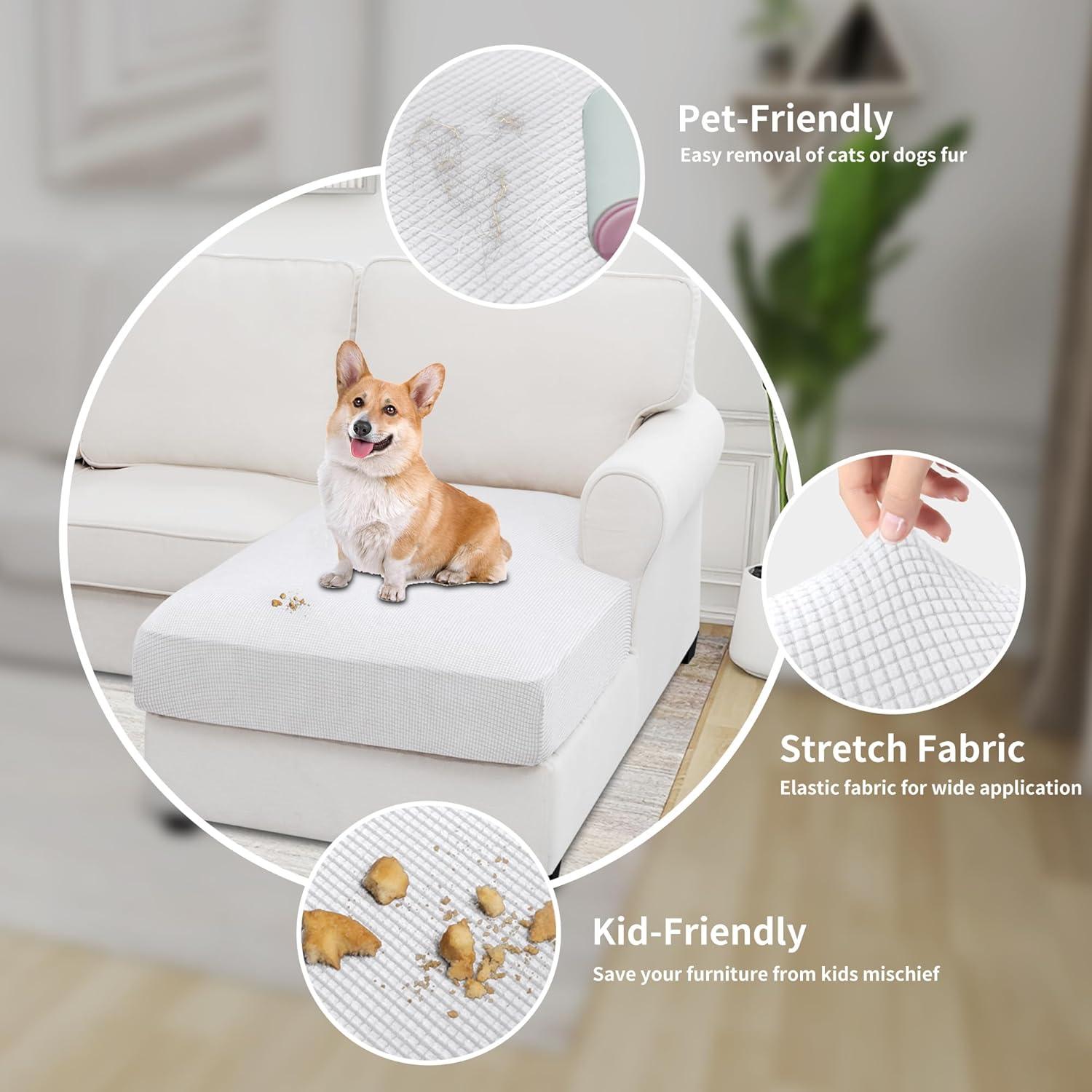 image:imageEasyGoing Stretch 4 Pieces Couch Cushion Covers for Sectional Sofa LeftRight L Shape Chaise Lounge Sofa Seat slipcover AntiSlip Sofa Cover Soft 3 Seater 1 Chaise Dark GraySnow White