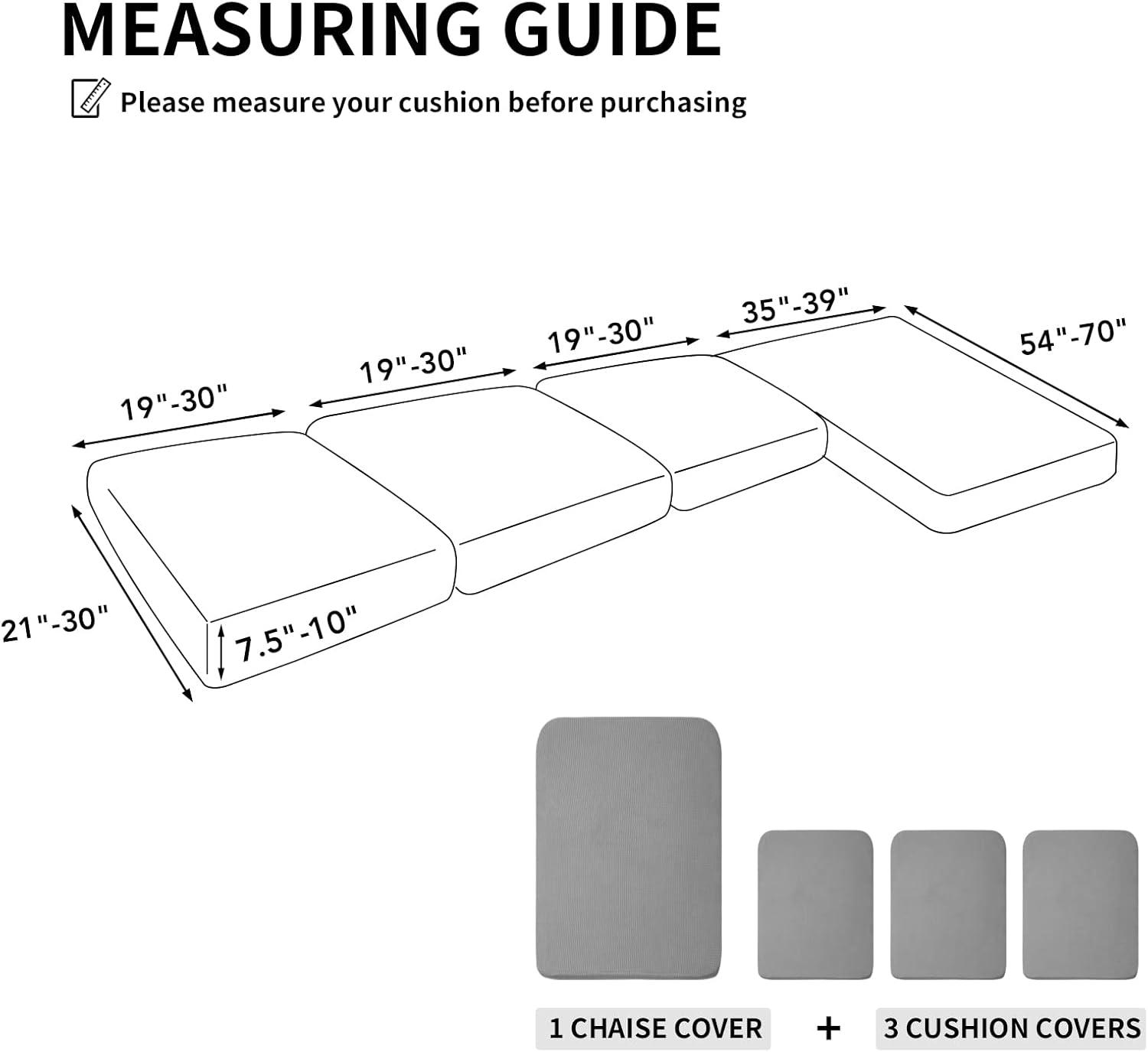 image:imageEasyGoing Stretch 4 Pieces Couch Cushion Covers for Sectional Sofa LeftRight L Shape Chaise Lounge Sofa Seat slipcover AntiSlip Sofa Cover Soft 3 Seater 1 Chaise Dark GrayLight Gray