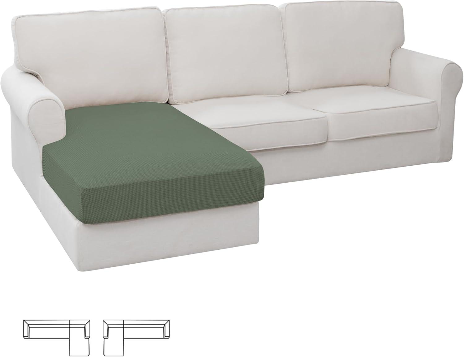 image:imageEasyGoing Stretch 4 Pieces Couch Cushion Covers for Sectional Sofa LeftRight L Shape Chaise Lounge Sofa Seat slipcover AntiSlip Sofa Cover Soft 3 Seater 1 Chaise Dark GrayGreyish Green