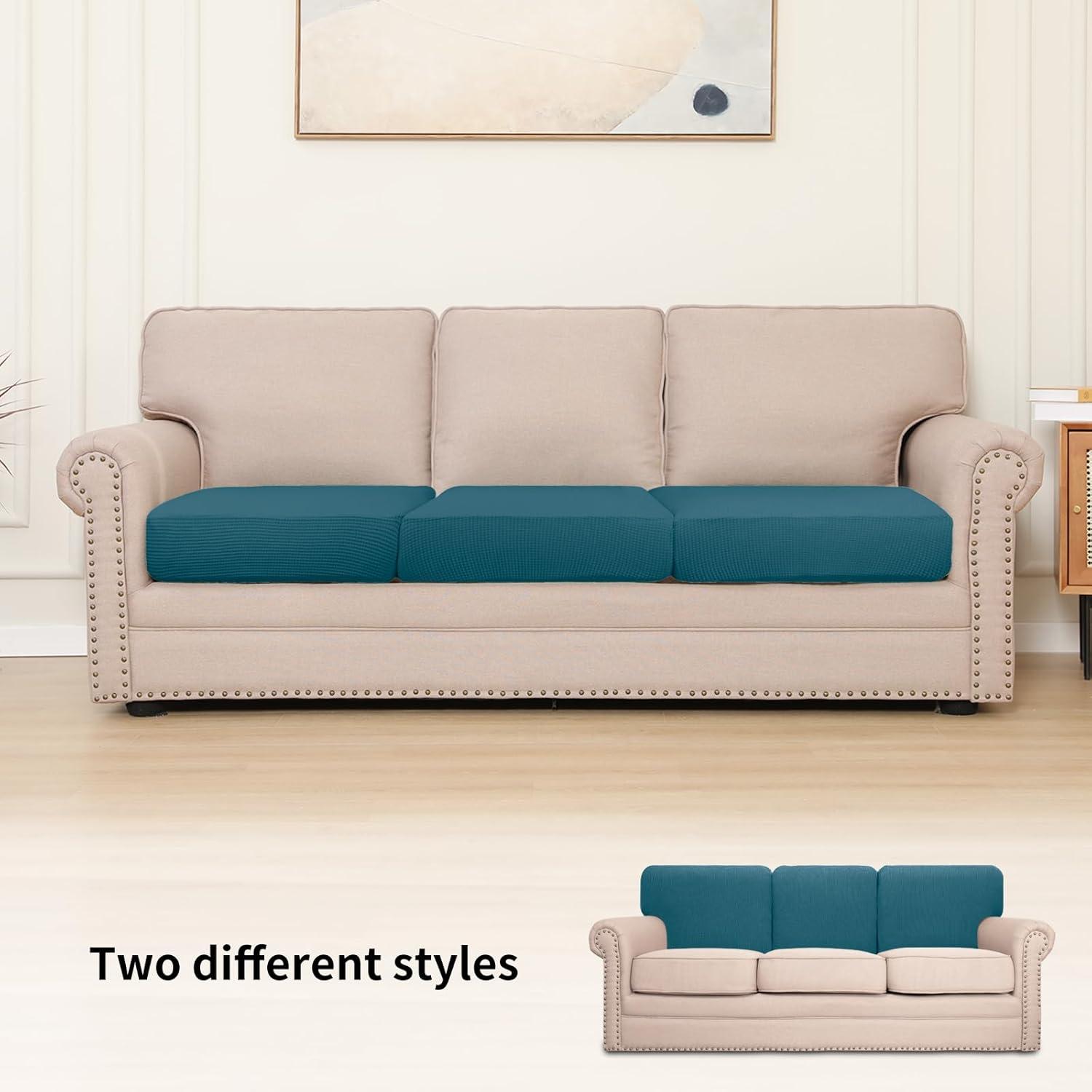 image:imageEasyGoing Stretch 4 Pieces Couch Cushion Covers for Sectional Sofa LeftRight L Shape Chaise Lounge Sofa Seat slipcover AntiSlip Sofa Cover Soft 3 Seater 1 Chaise Dark GrayPeacock Blue