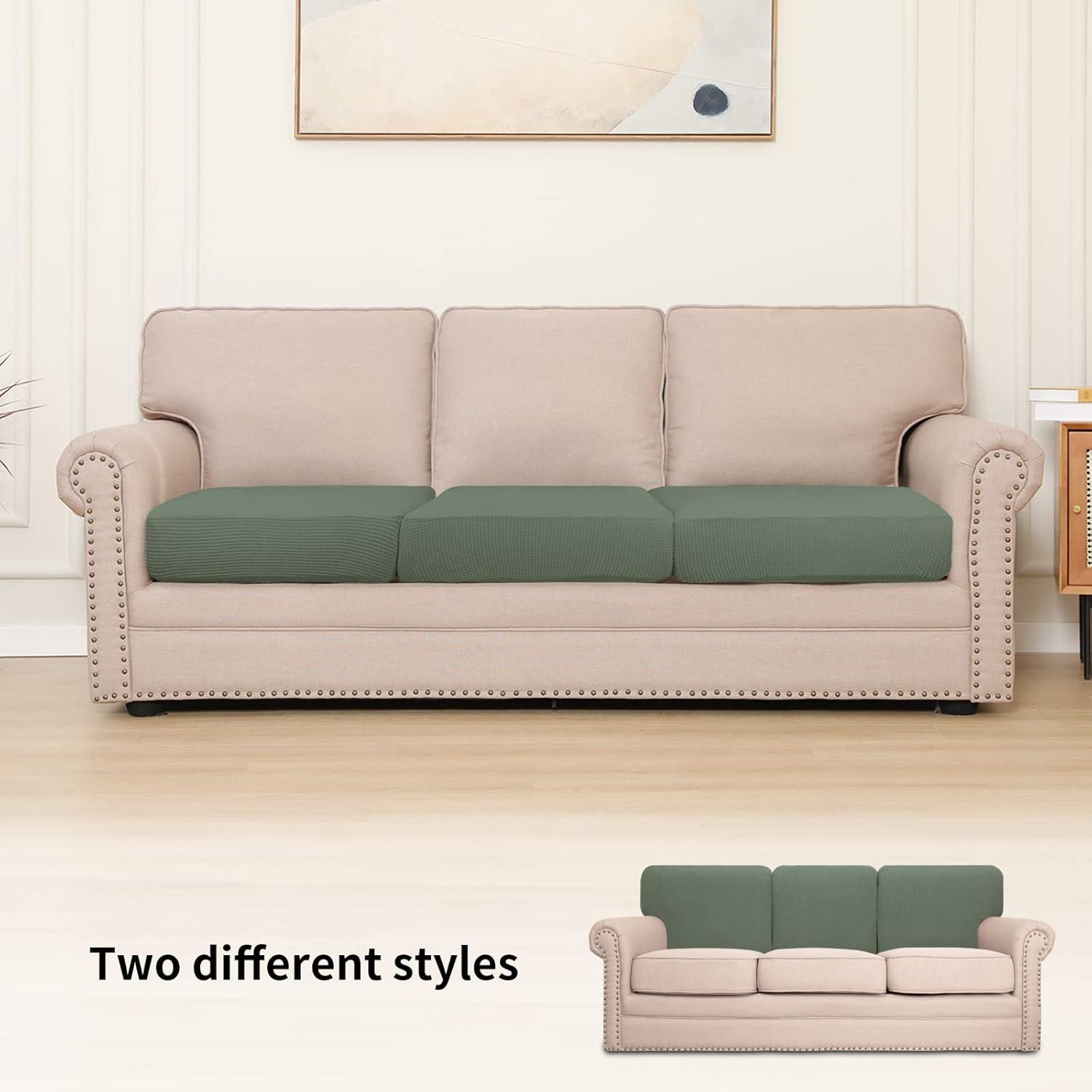 image:imageEasyGoing Stretch 4 Pieces Couch Cushion Covers for Sectional Sofa LeftRight L Shape Chaise Lounge Sofa Seat slipcover AntiSlip Sofa Cover Soft 3 Seater 1 Chaise Dark GrayGreyish Green