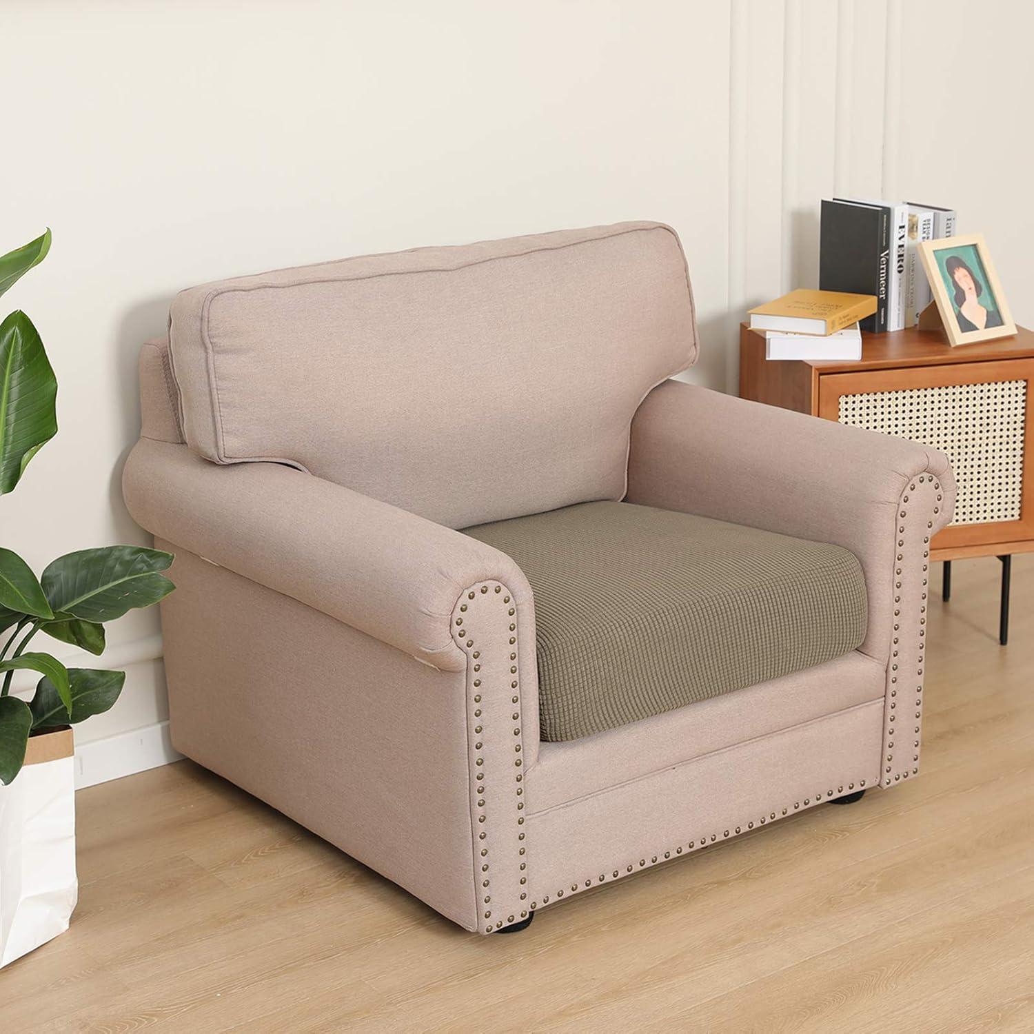 image:imageEasyGoing Stretch 4 Pieces Couch Cushion Covers for Sectional Sofa LeftRight L Shape Chaise Lounge Sofa Seat slipcover AntiSlip Sofa Cover Soft 3 Seater 1 Chaise Dark GrayNatural