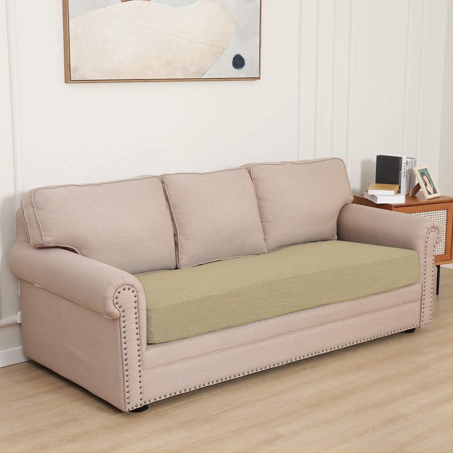 image:imageEasyGoing Stretch 4 Pieces Couch Cushion Covers for Sectional Sofa LeftRight L Shape Chaise Lounge Sofa Seat slipcover AntiSlip Sofa Cover Soft 3 Seater 1 Chaise Dark GrayBeige