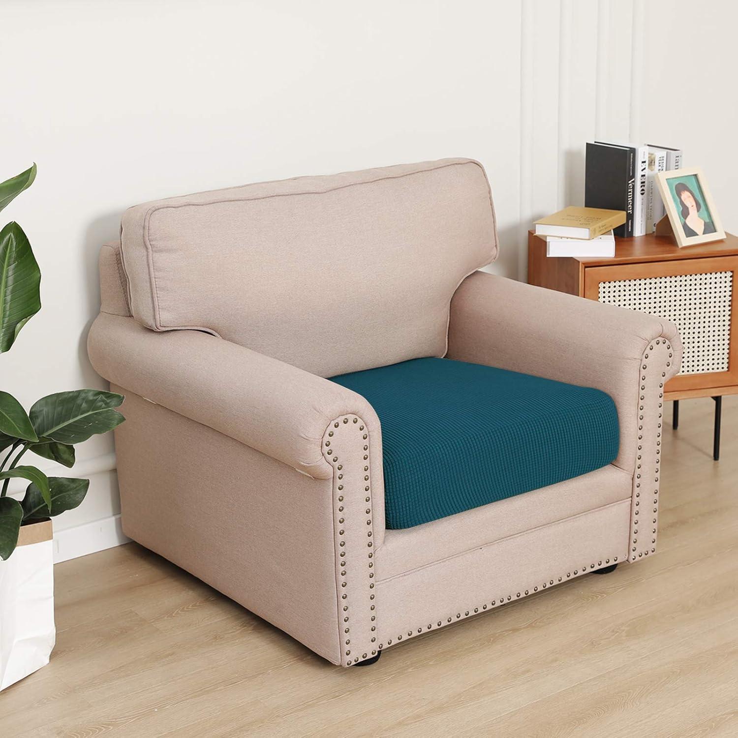image:imageEasyGoing Stretch 4 Pieces Couch Cushion Covers for Sectional Sofa LeftRight L Shape Chaise Lounge Sofa Seat slipcover AntiSlip Sofa Cover Soft 3 Seater 1 Chaise Dark GrayPeacock Blue