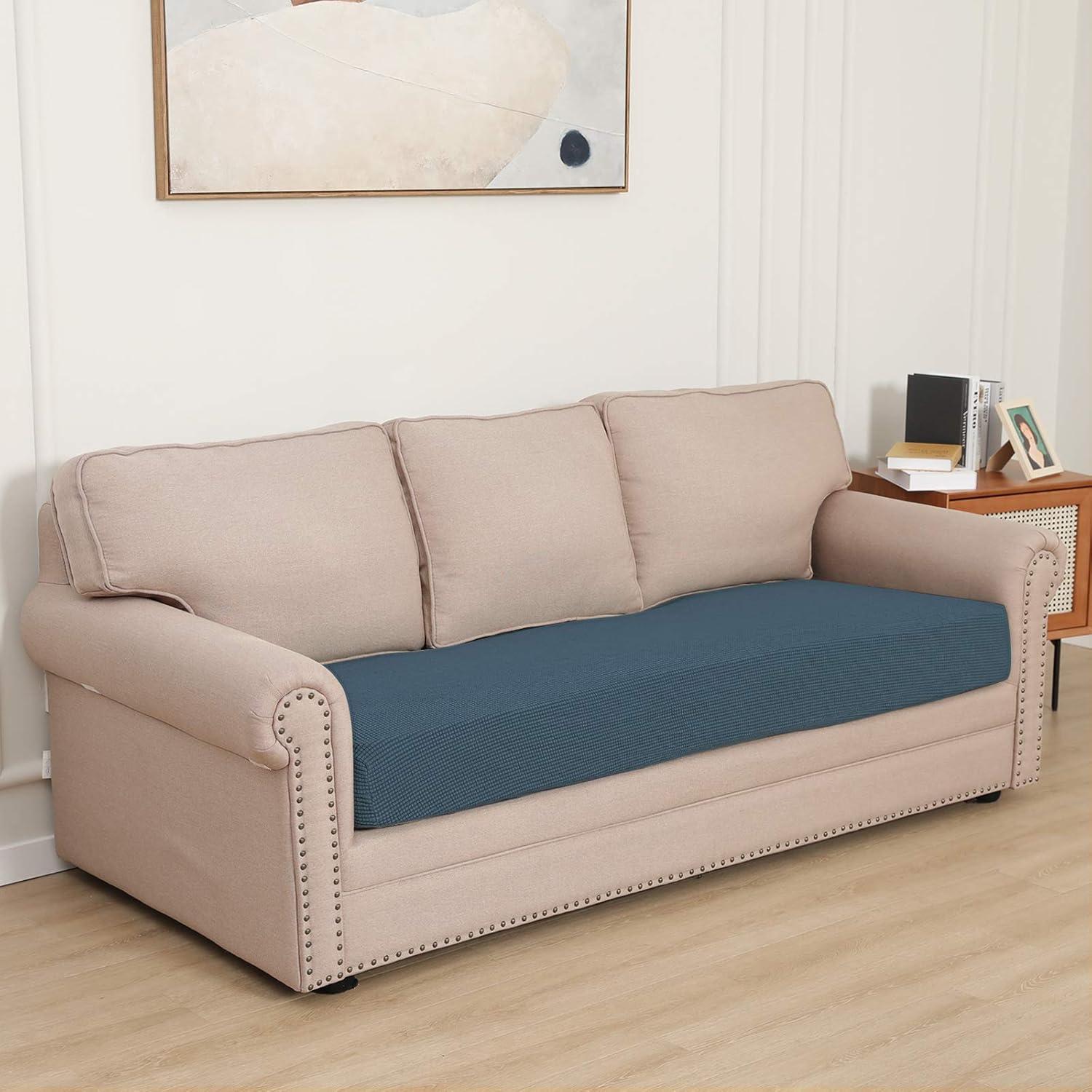 image:imageEasyGoing Stretch 4 Pieces Couch Cushion Covers for Sectional Sofa LeftRight L Shape Chaise Lounge Sofa Seat slipcover AntiSlip Sofa Cover Soft 3 Seater 1 Chaise Dark GrayBluestone