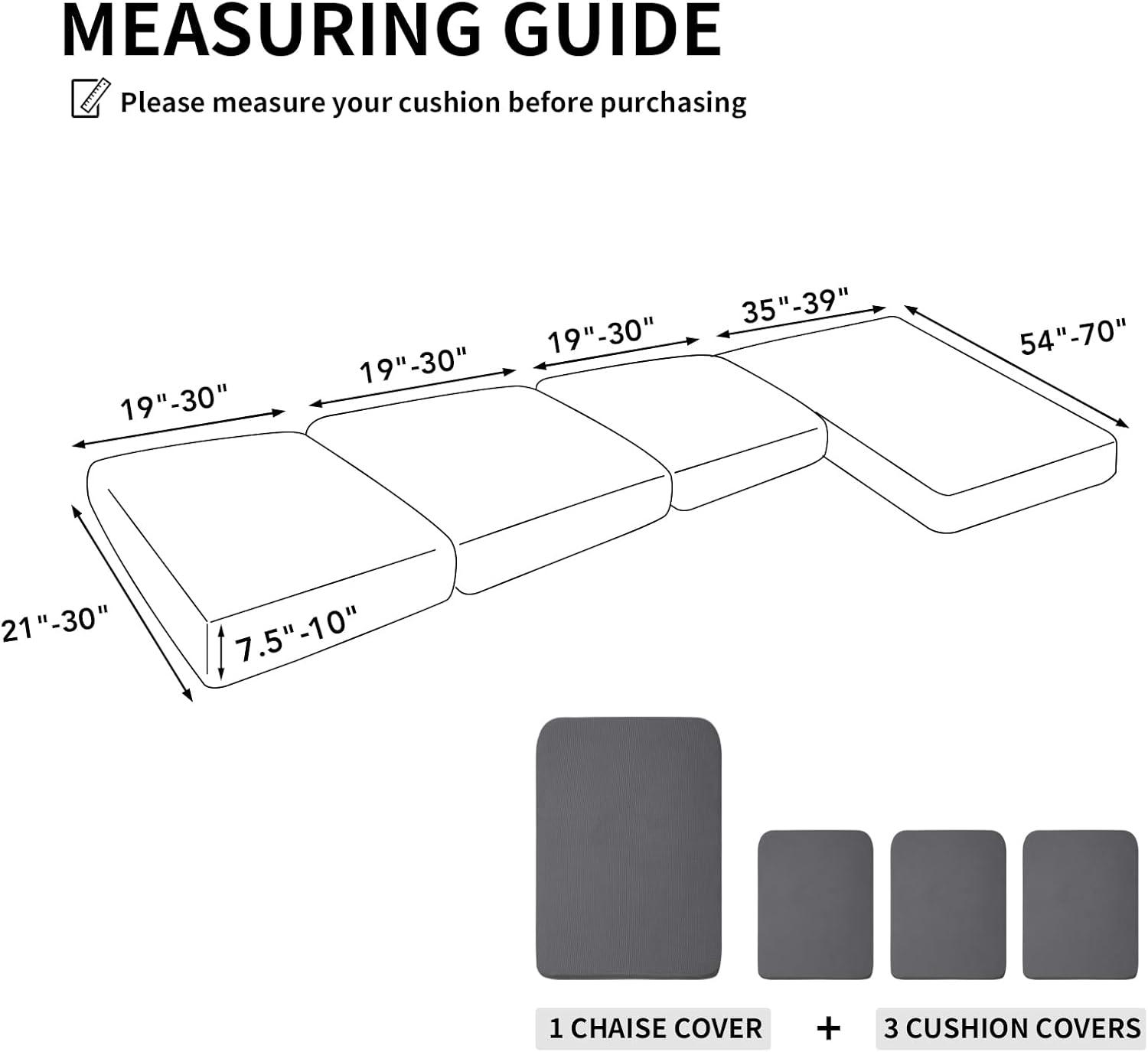 image:imageEasyGoing Stretch 4 Pieces Couch Cushion Covers for Sectional Sofa LeftRight L Shape Chaise Lounge Sofa Seat slipcover AntiSlip Sofa Cover Soft 3 Seater 1 Chaise Dark GrayGrey