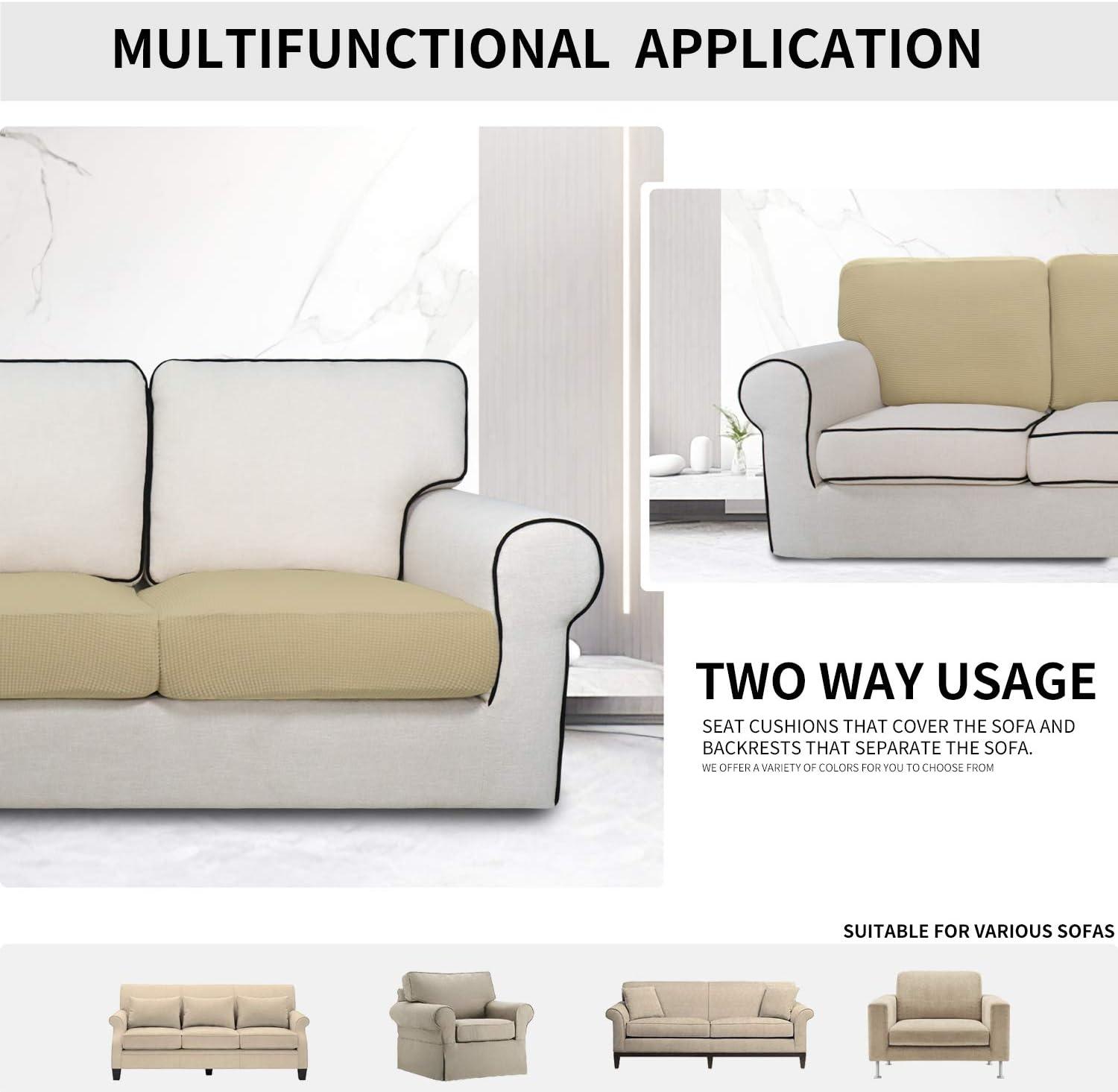 image:imageEasyGoing Stretch 4 Pieces Couch Cushion Covers for Sectional Sofa LeftRight L Shape Chaise Lounge Sofa Seat slipcover AntiSlip Sofa Cover Soft 3 Seater 1 Chaise Dark GrayBeige