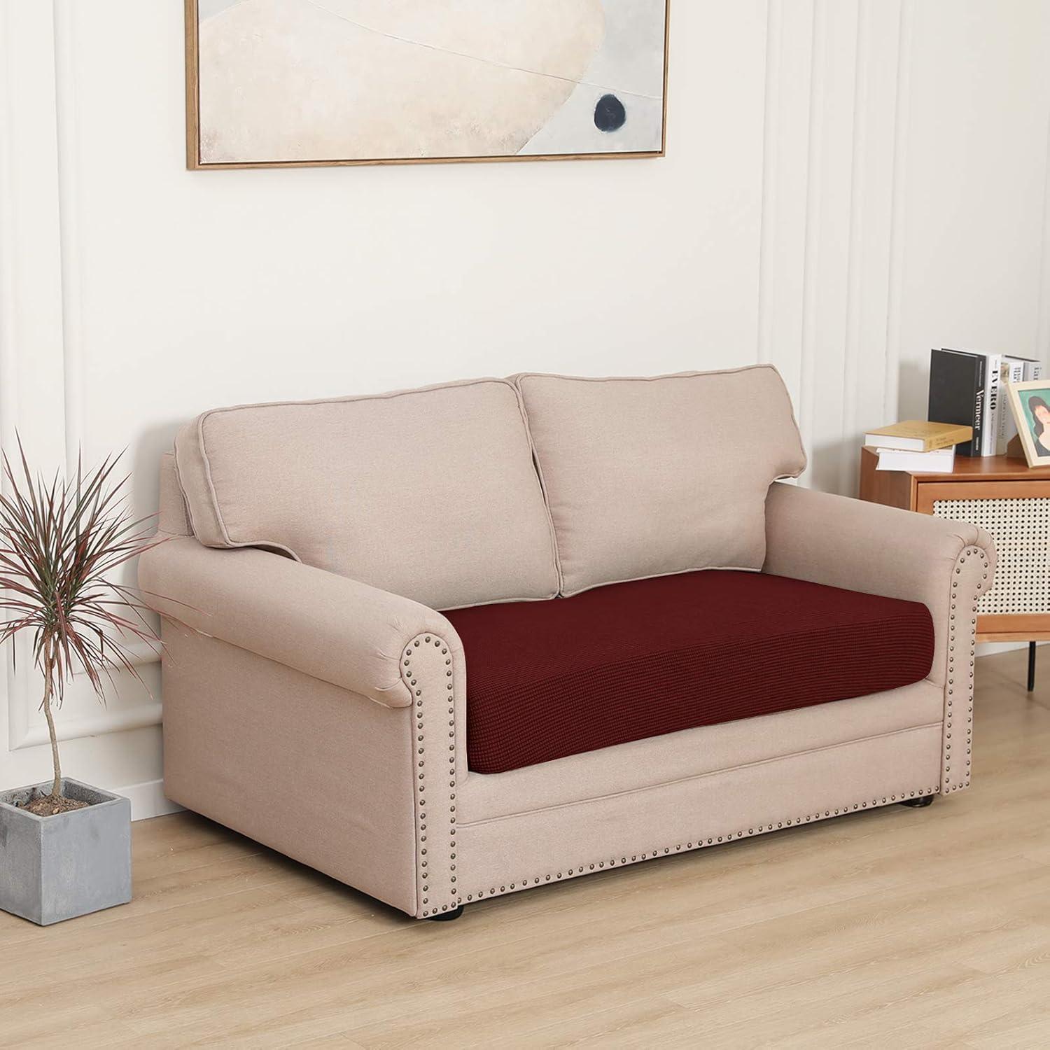 image:imageEasyGoing Stretch 4 Pieces Couch Cushion Covers for Sectional Sofa LeftRight L Shape Chaise Lounge Sofa Seat slipcover AntiSlip Sofa Cover Soft 3 Seater 1 Chaise Dark GrayWine